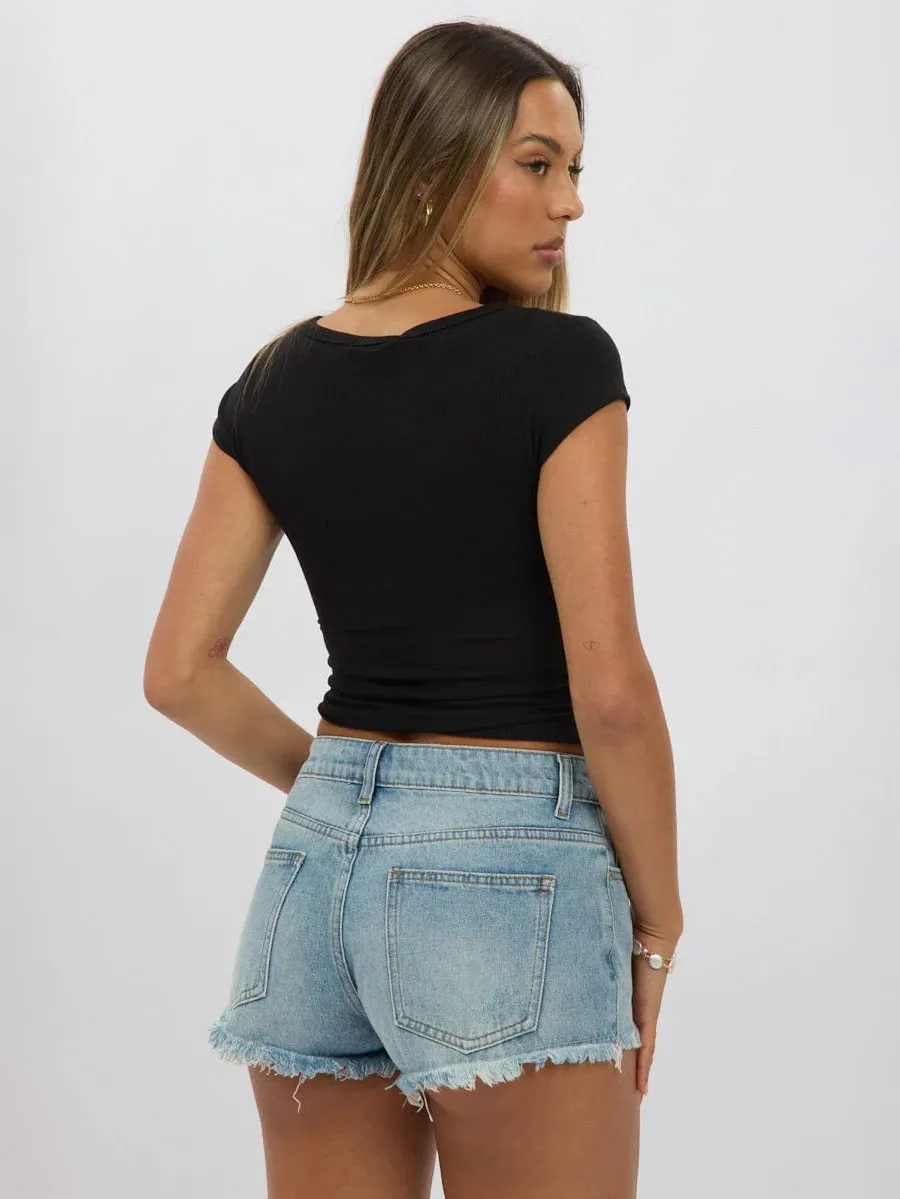 Women's New Hot Sale Solid Color Slim V-neck Short-sleeved Fashion Button Spice Girl T-shirt Top Women display picture 32