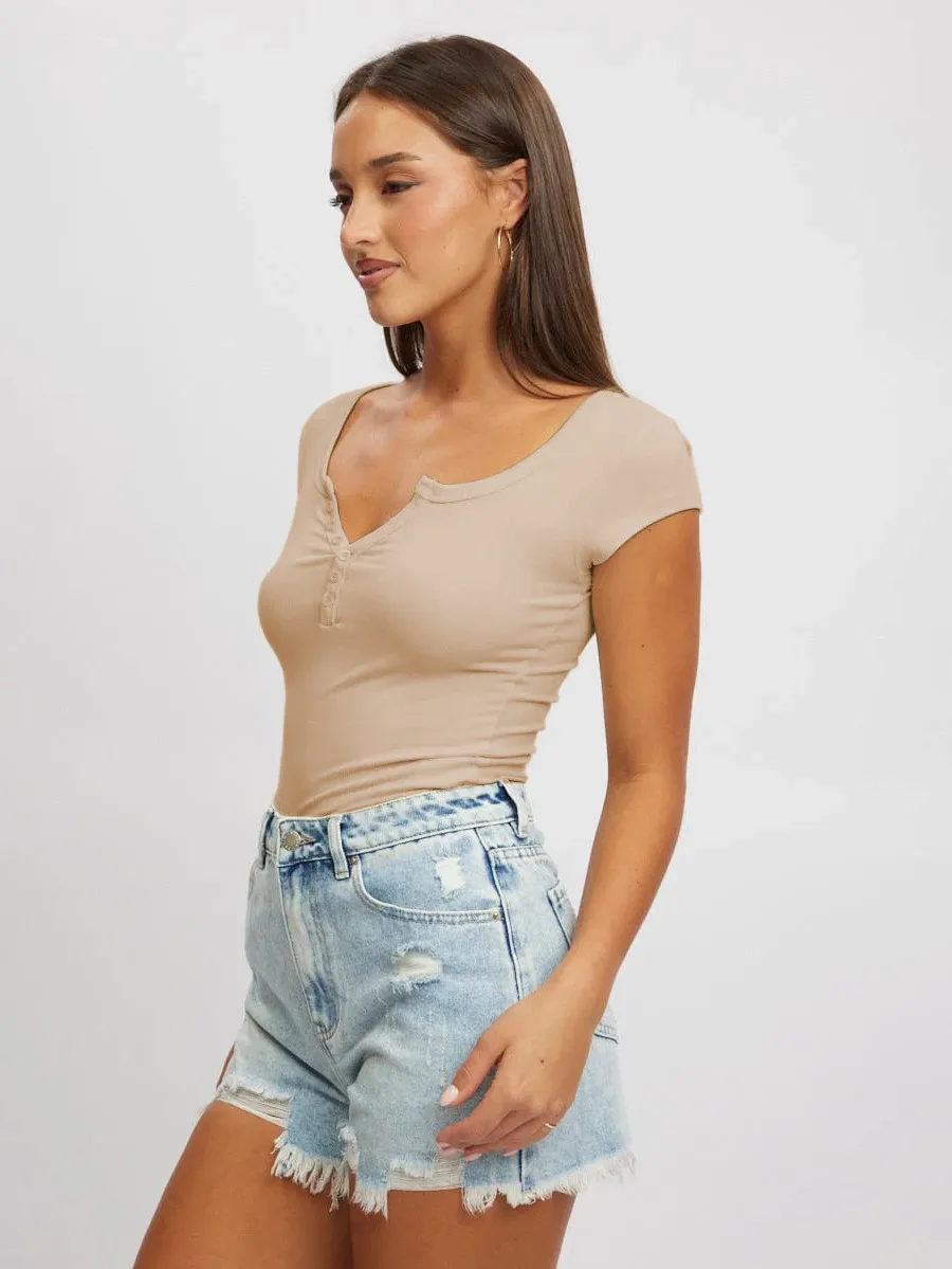 Women's New Hot Sale Solid Color Slim V-neck Short-sleeved Fashion Button Spice Girl T-shirt Top Women display picture 36
