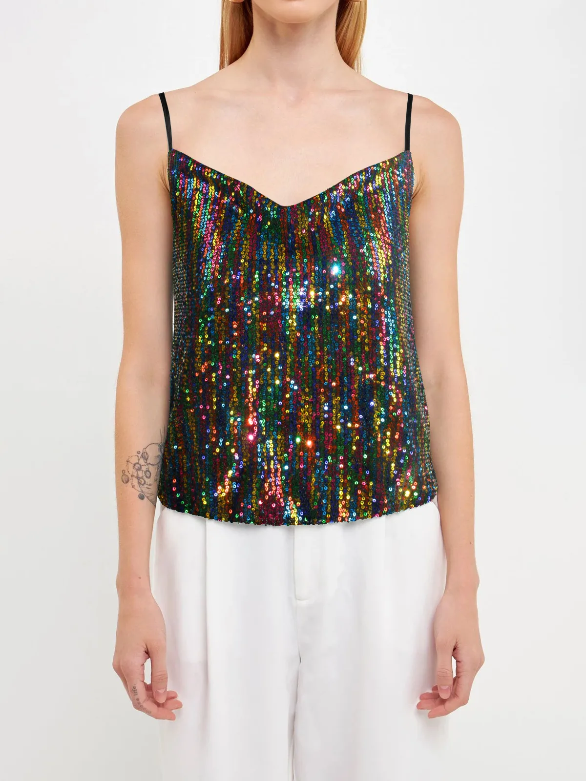 Women's Summer New V-Neck Casual Vest Wholesale Sequin Beaded Camisole Top display picture 3