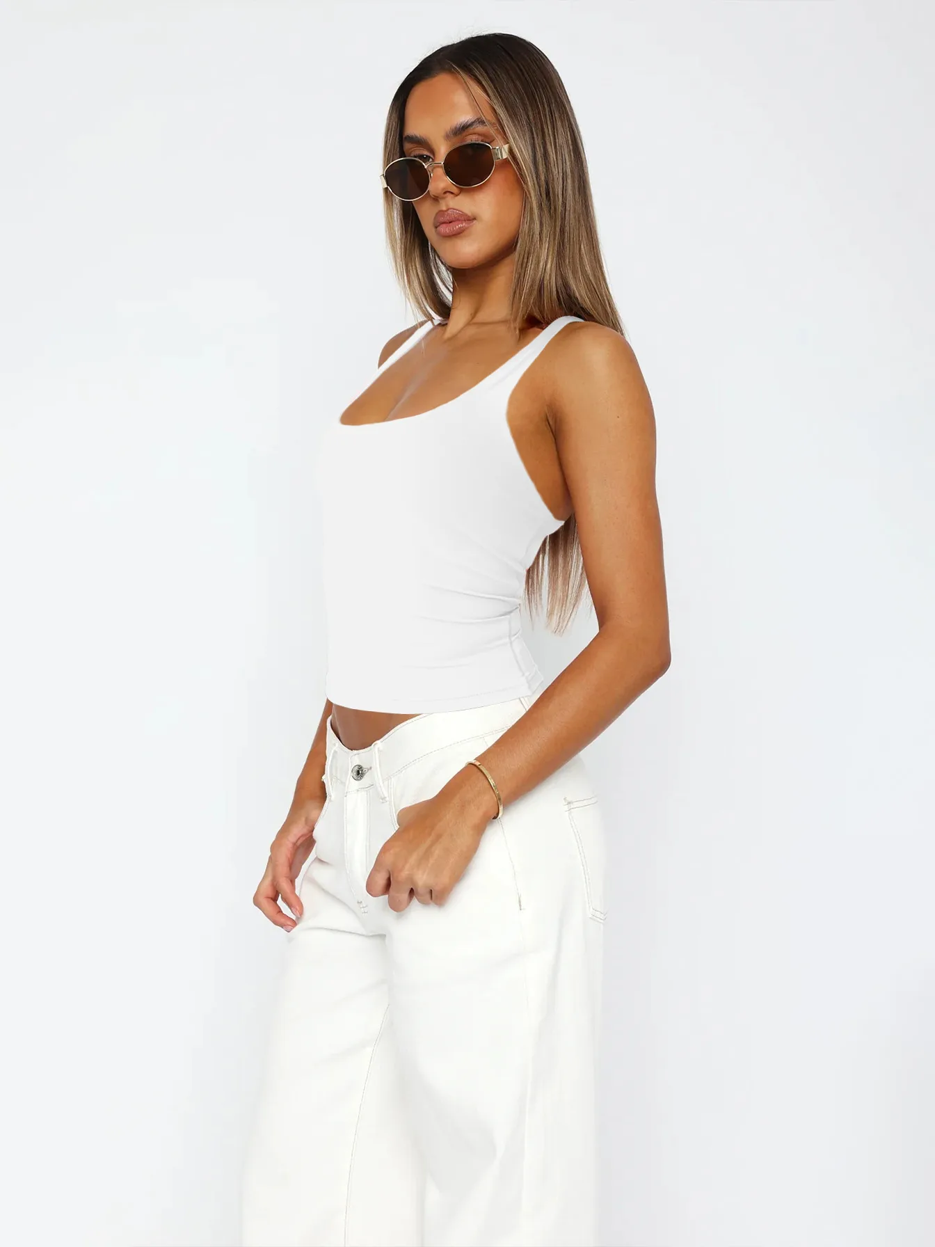 -style Women's  Fashion Elegant Slim-fit Square Collar Solid Color Large Backless Cross Shoulder Strap Yoga Vest Top display picture 15