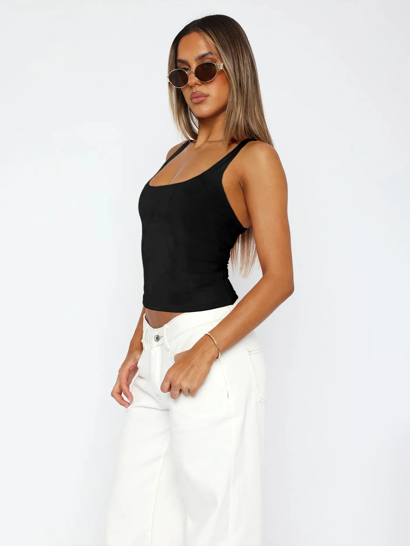 -style Women's  Fashion Elegant Slim-fit Square Collar Solid Color Large Backless Cross Shoulder Strap Yoga Vest Top display picture 29