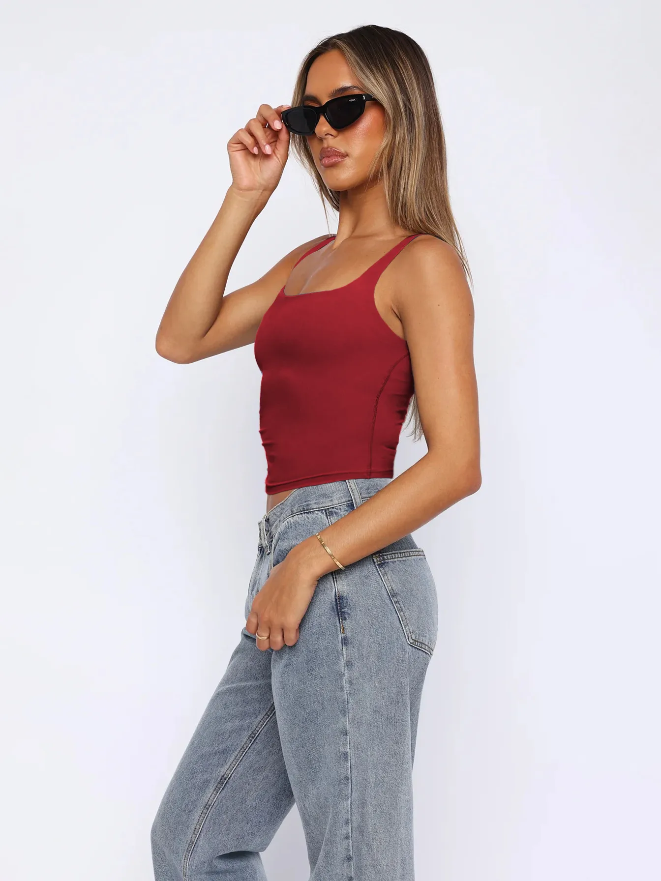 -style Women's  Fashion Elegant Slim-fit Square Collar Solid Color Large Backless Cross Shoulder Strap Yoga Vest Top display picture 31