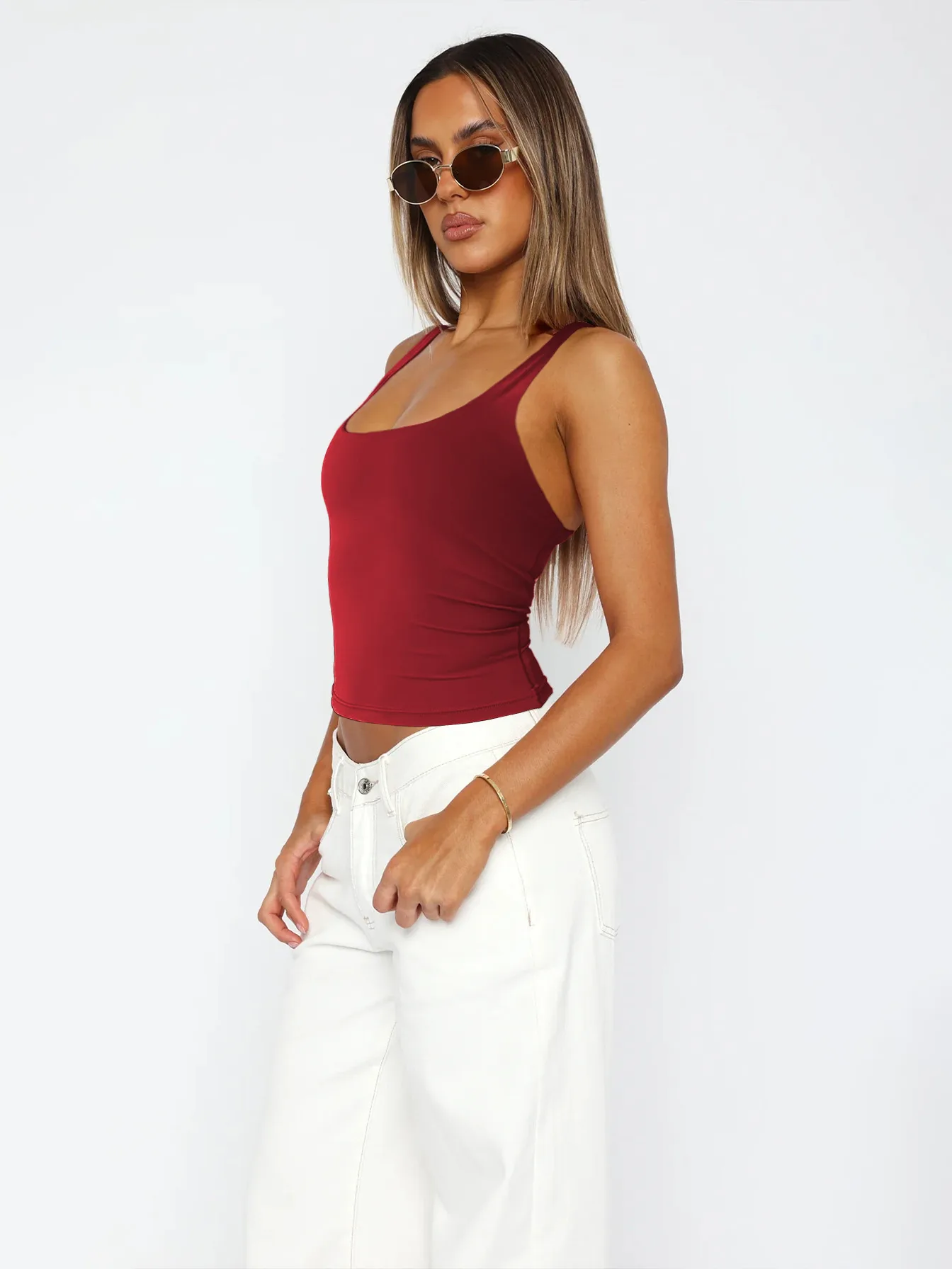 -style Women's  Fashion Elegant Slim-fit Square Collar Solid Color Large Backless Cross Shoulder Strap Yoga Vest Top display picture 35