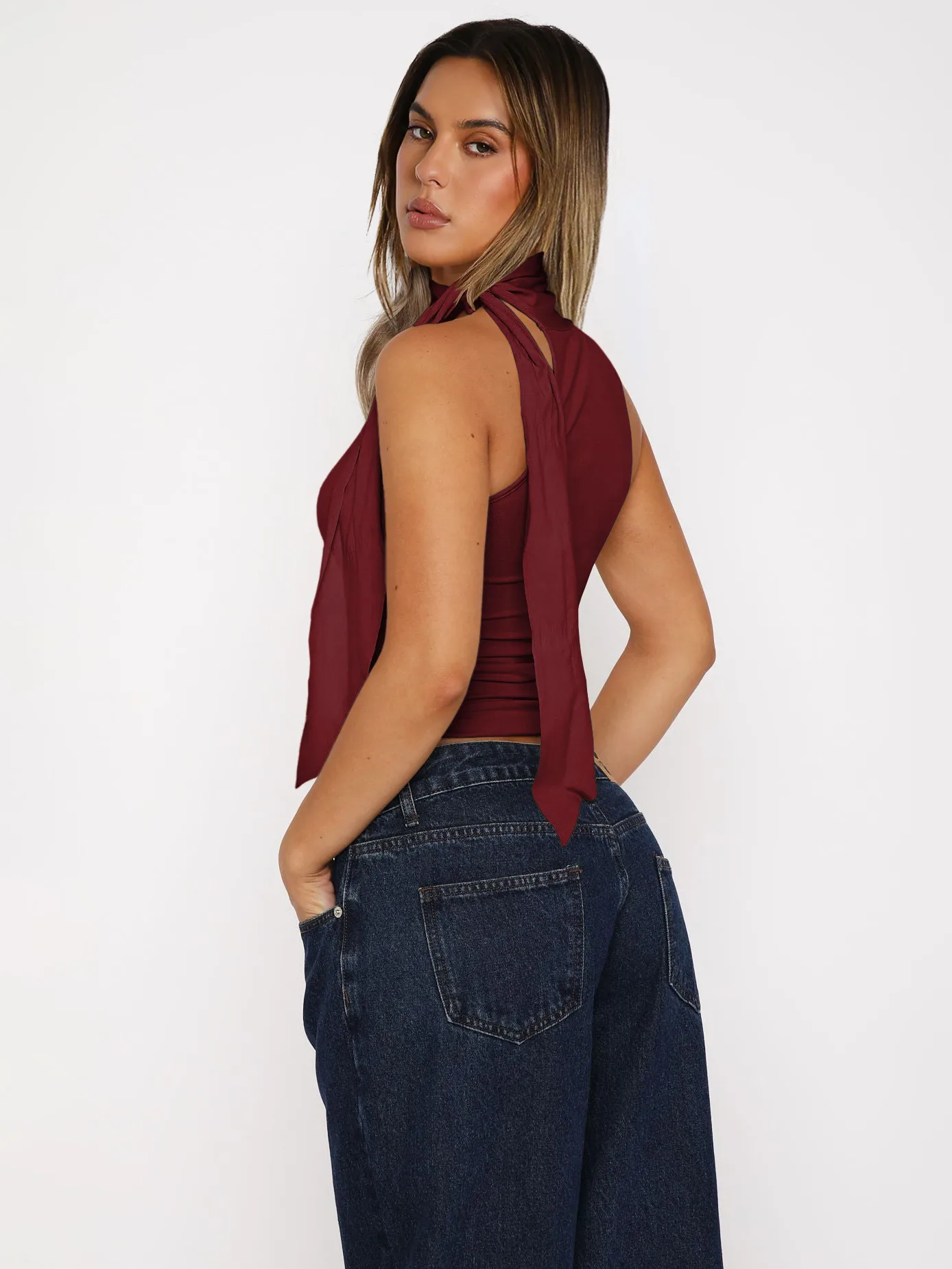Style Personality Street Sexy Half Turtleneck Ribbon Comfortable Cold-Shoulder Elegant Elegant Vest For Women display picture 3