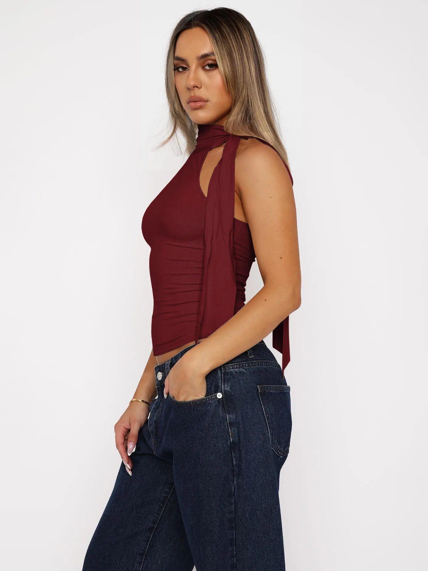 Style Personality Street Sexy Half Turtleneck Ribbon Comfortable Cold-Shoulder Elegant Elegant Vest For Women display picture 4