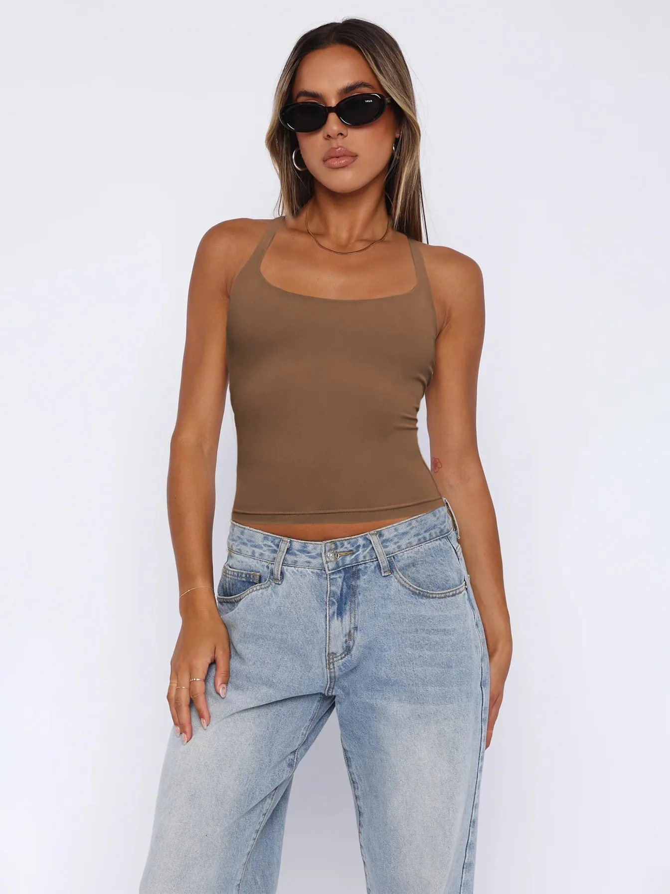 -style Women's  Fashion Elegant Slim-fit Square Collar Solid Color Large Backless Cross Shoulder Strap Yoga Vest Top display picture 38