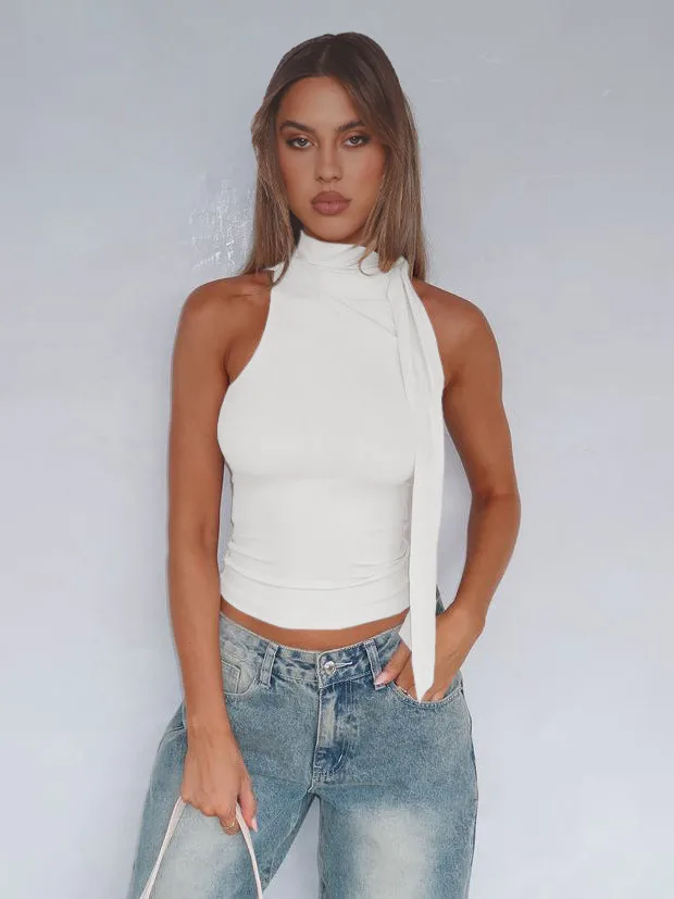 Style Personality Street Sexy Half Turtleneck Ribbon Comfortable Cold-Shoulder Elegant Elegant Vest For Women display picture 11
