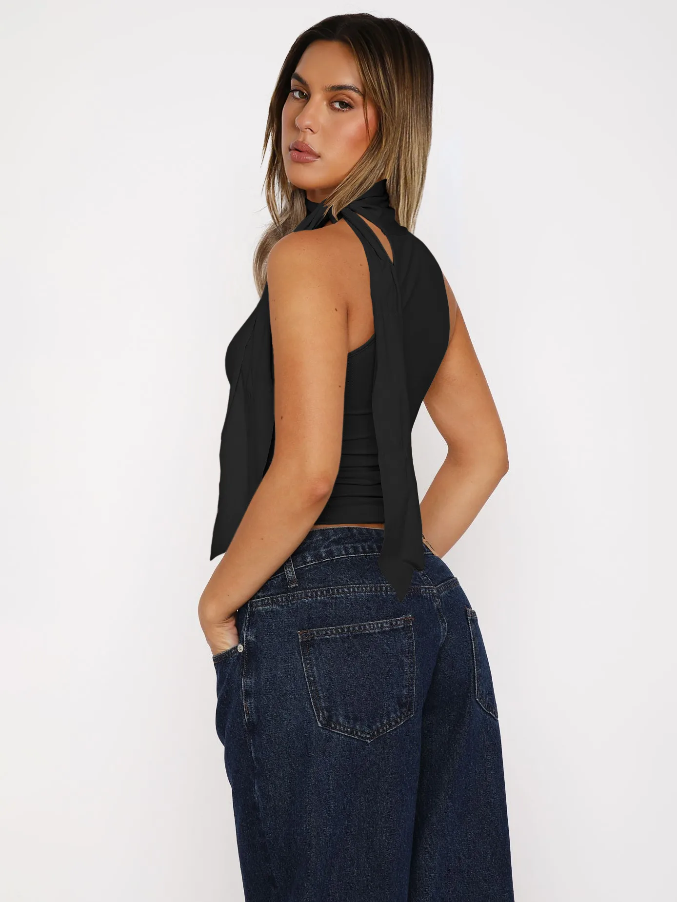 Style Personality Street Sexy Half Turtleneck Ribbon Comfortable Cold-Shoulder Elegant Elegant Vest For Women display picture 15
