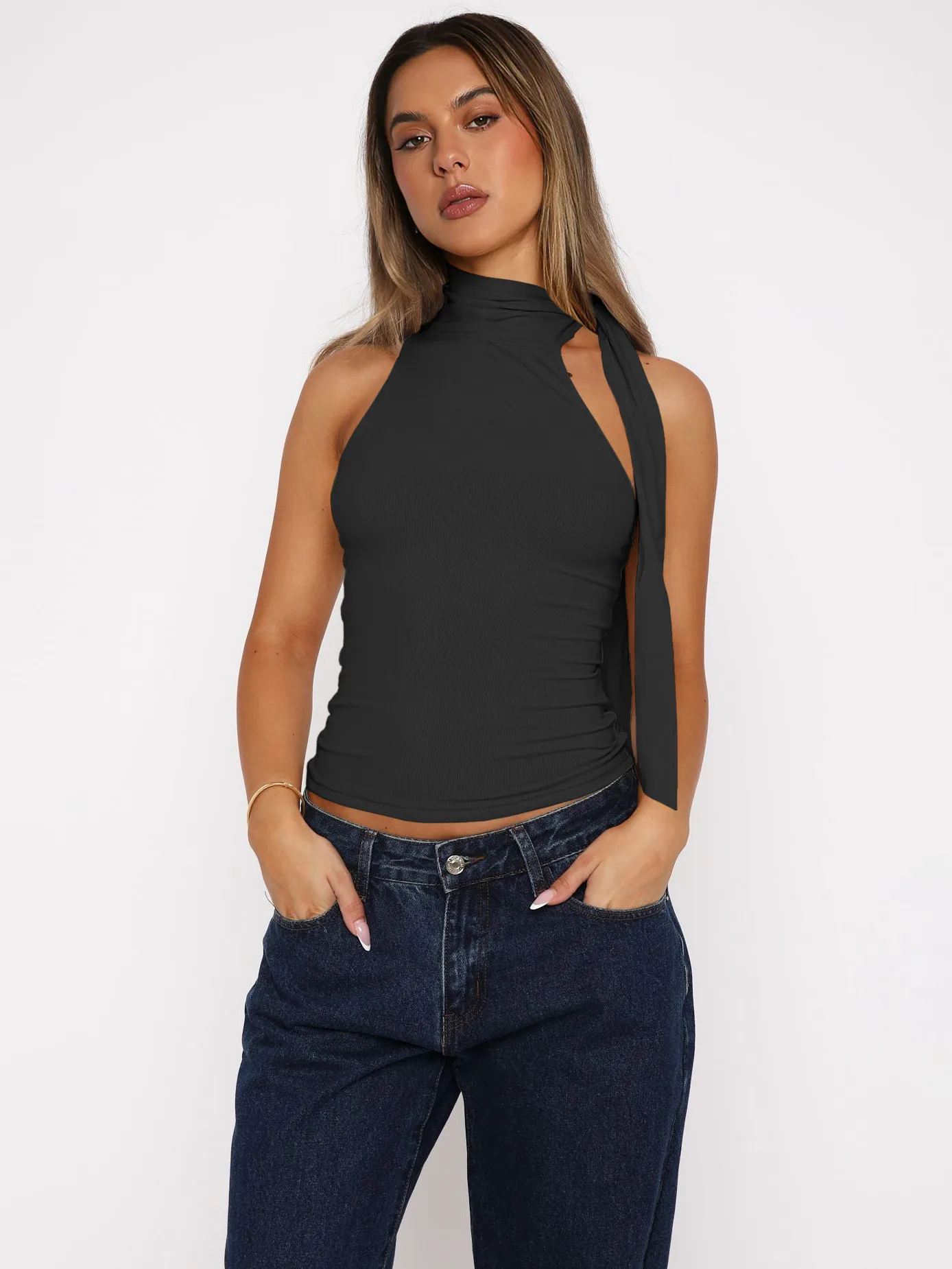 Style Personality Street Sexy Half Turtleneck Ribbon Comfortable Cold-Shoulder Elegant Elegant Vest For Women display picture 16