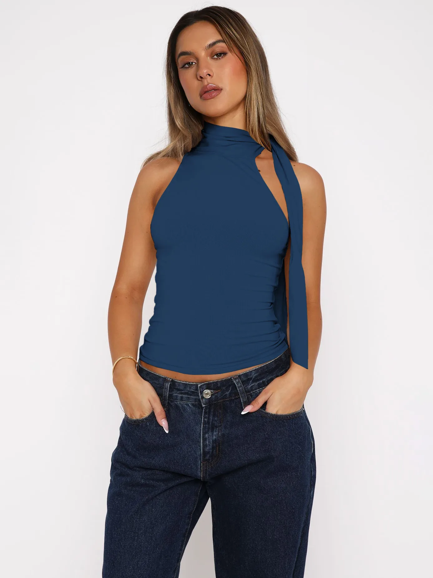 Style Personality Street Sexy Half Turtleneck Ribbon Comfortable Cold-Shoulder Elegant Elegant Vest For Women display picture 19