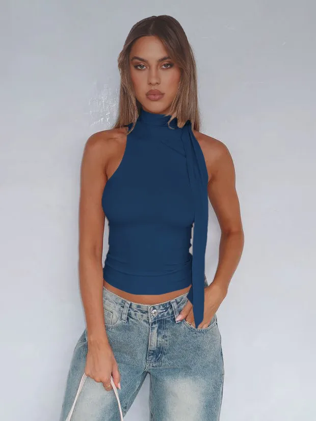 Style Personality Street Sexy Half Turtleneck Ribbon Comfortable Cold-Shoulder Elegant Elegant Vest For Women display picture 21