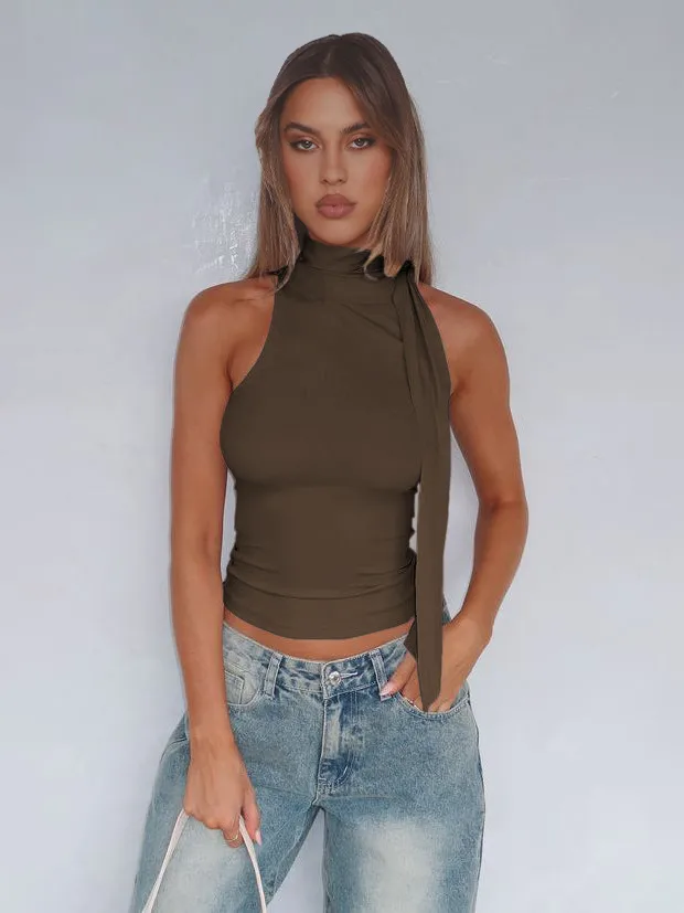 Style Personality Street Sexy Half Turtleneck Ribbon Comfortable Cold-Shoulder Elegant Elegant Vest For Women display picture 23