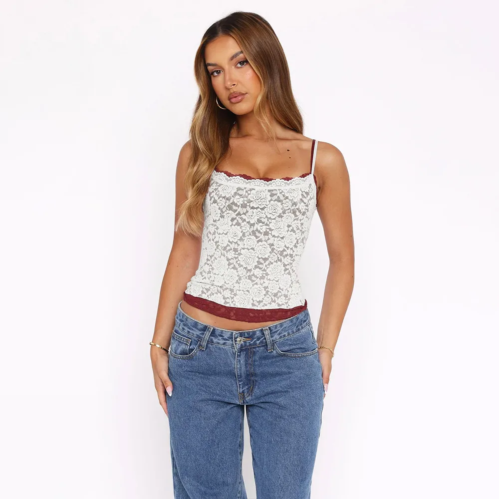 Spring And Summer Foreign Trade  Europe And The United States Pure Wind Double Lace Lace Hot Girl Sexy Camisole display picture 17
