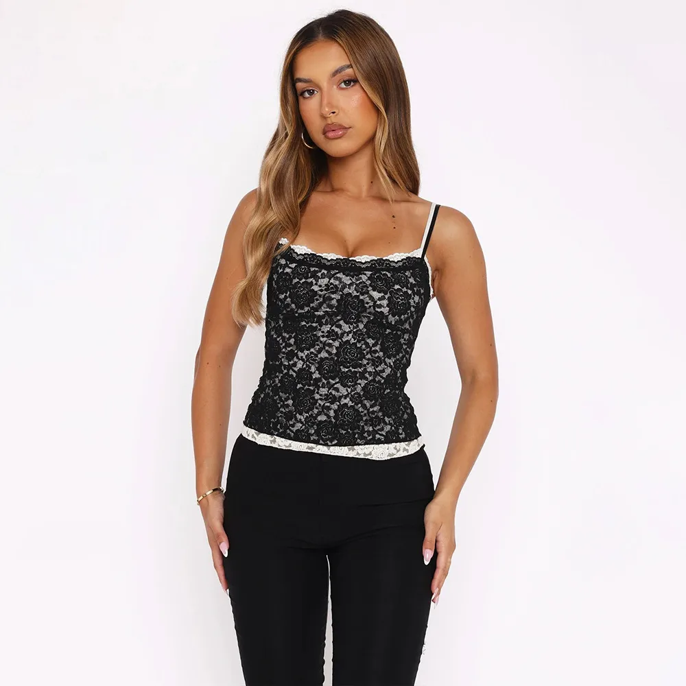Spring And Summer Foreign Trade  Europe And The United States Pure Wind Double Lace Lace Hot Girl Sexy Camisole display picture 6