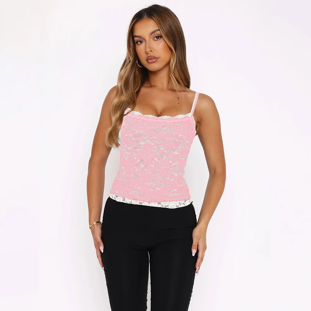 Spring And Summer Foreign Trade  Europe And The United States Pure Wind Double Lace Lace Hot Girl Sexy Camisole display picture 2
