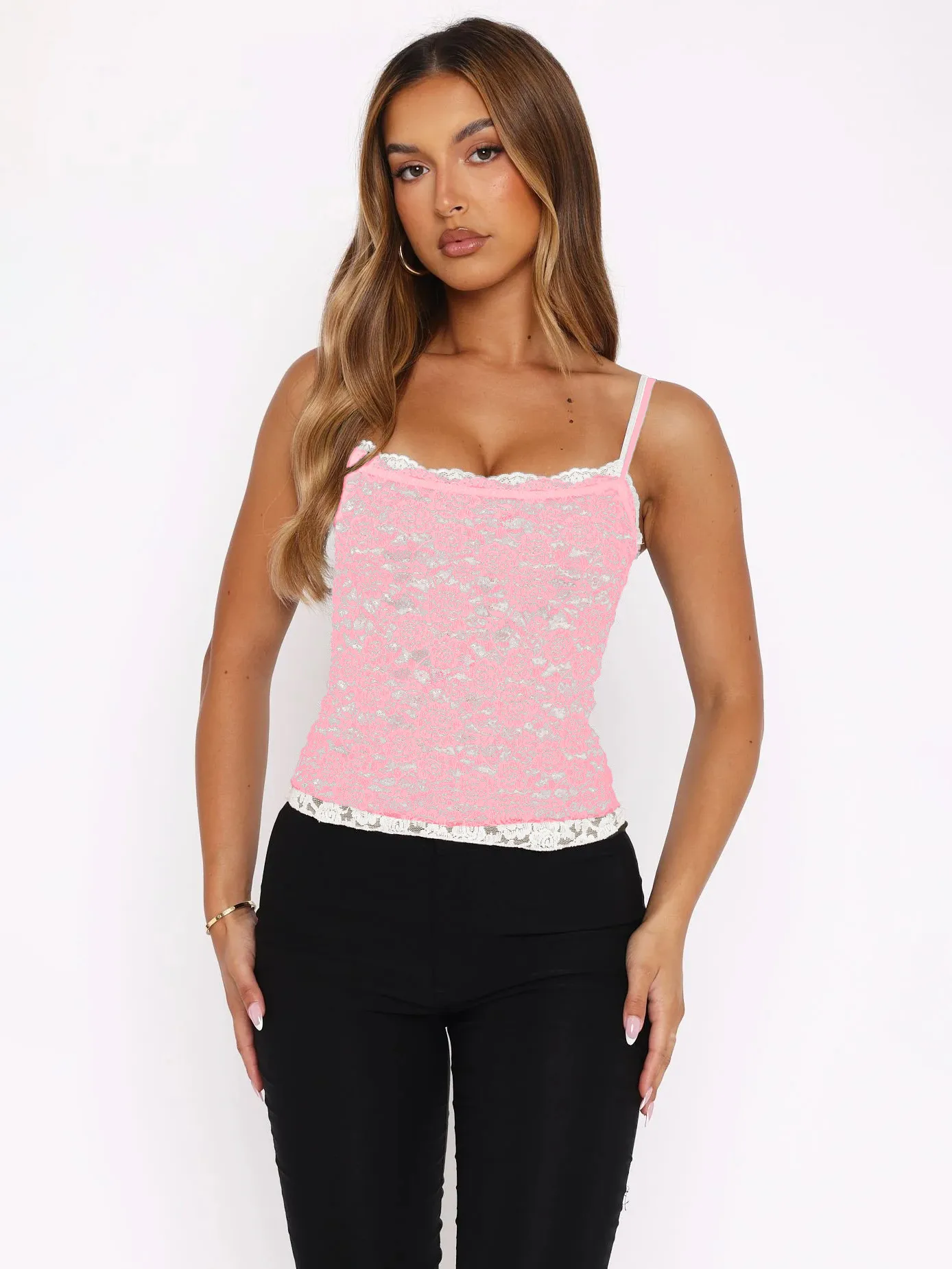 Spring And Summer Foreign Trade  Europe And The United States Pure Wind Double Lace Lace Hot Girl Sexy Camisole display picture 3