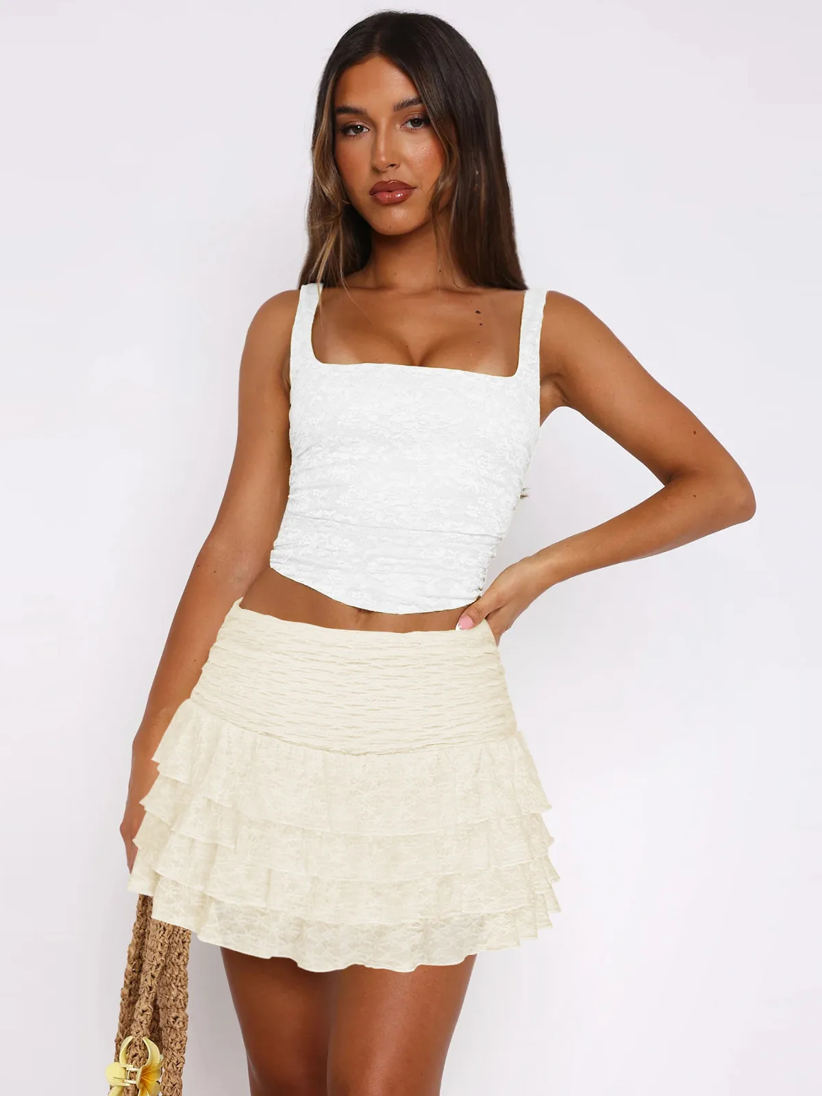 Spring/Summer   Women's Solid Color Fashion All-match Cake Skirt Lace Pleated Skirt display picture 6