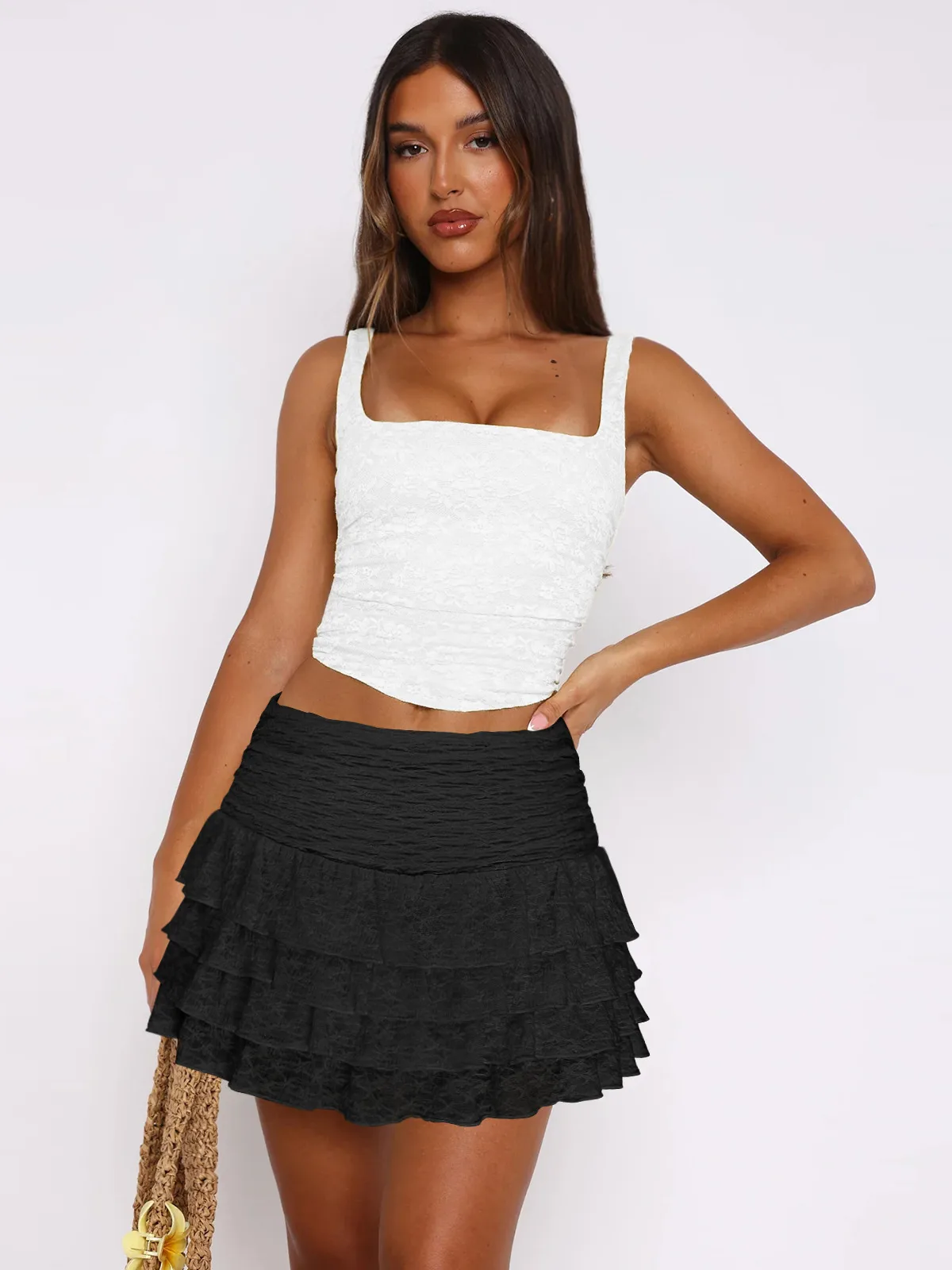 Spring/Summer   Women's Solid Color Fashion All-match Cake Skirt Lace Pleated Skirt display picture 10