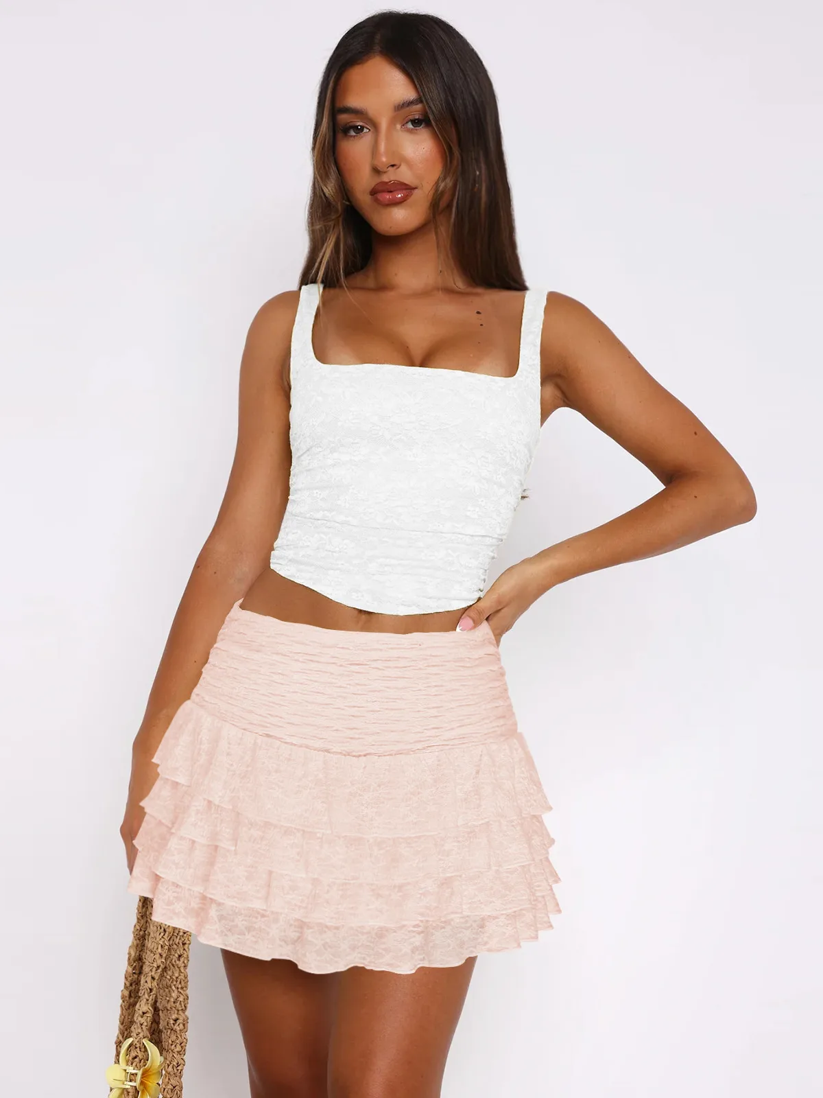 Spring/Summer   Women's Solid Color Fashion All-match Cake Skirt Lace Pleated Skirt display picture 14