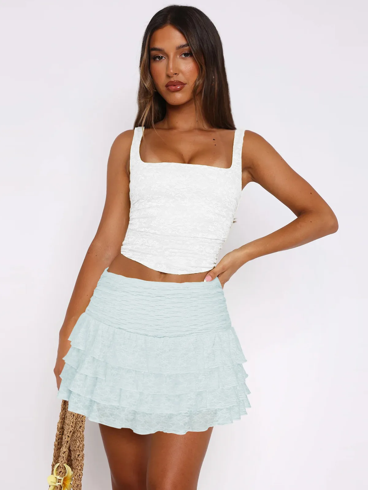 Spring/Summer   Women's Solid Color Fashion All-match Cake Skirt Lace Pleated Skirt display picture 18