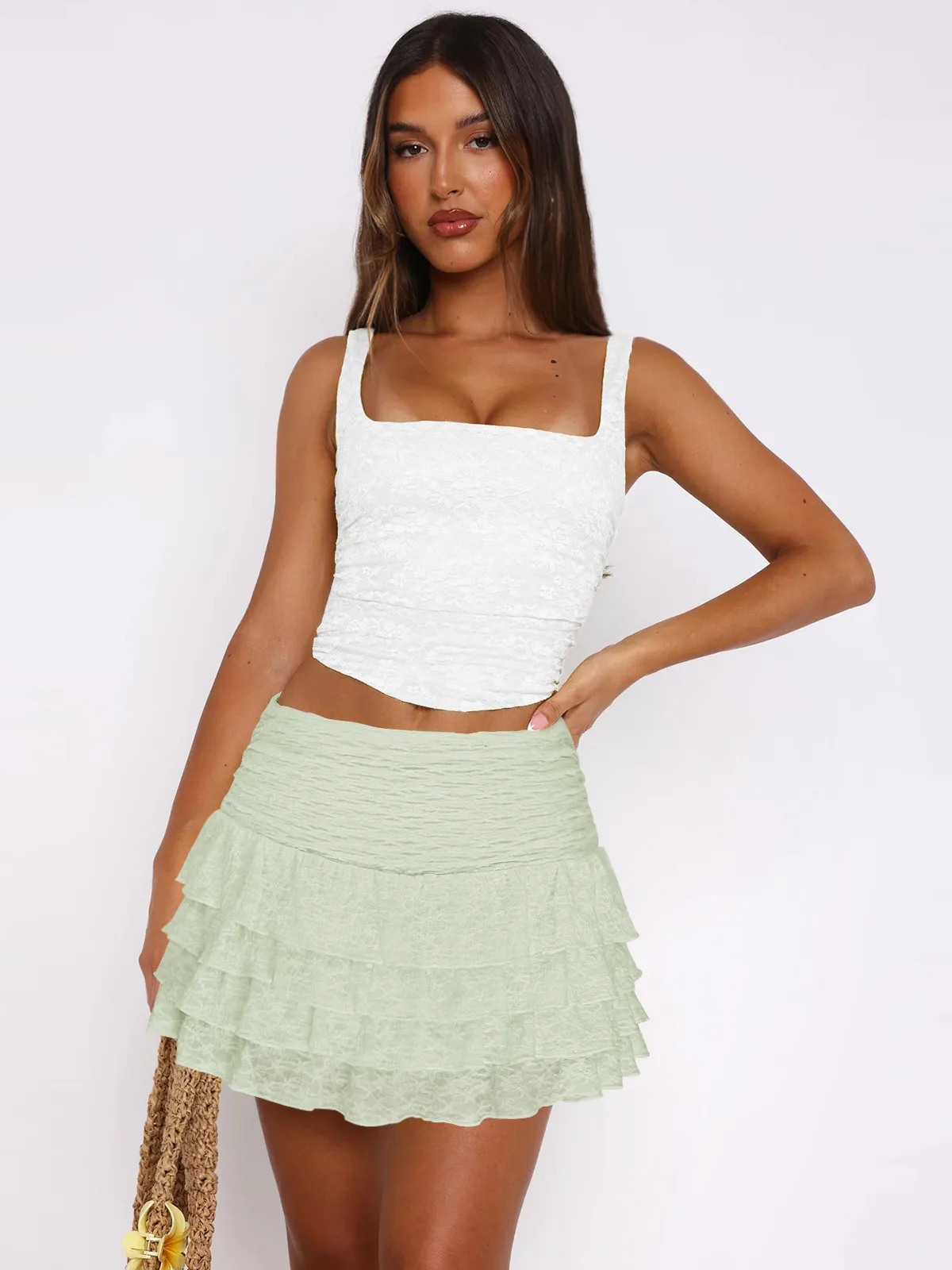 Spring/Summer   Women's Solid Color Fashion All-match Cake Skirt Lace Pleated Skirt display picture 22