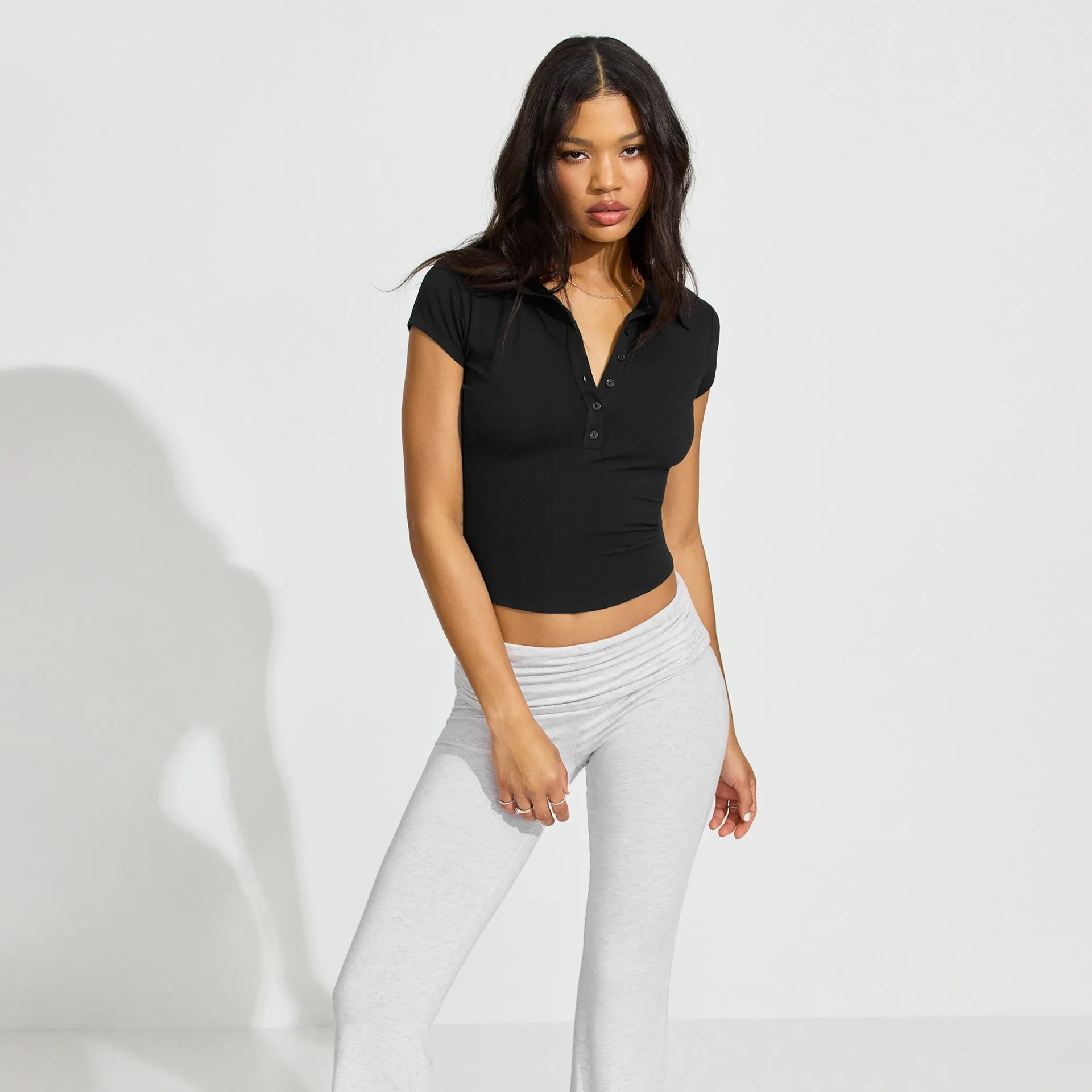 Fashion Women's  Spring And Summer New Polo Collar Button Tight-fit Sports Slimming Short-sleeved Top display picture 28