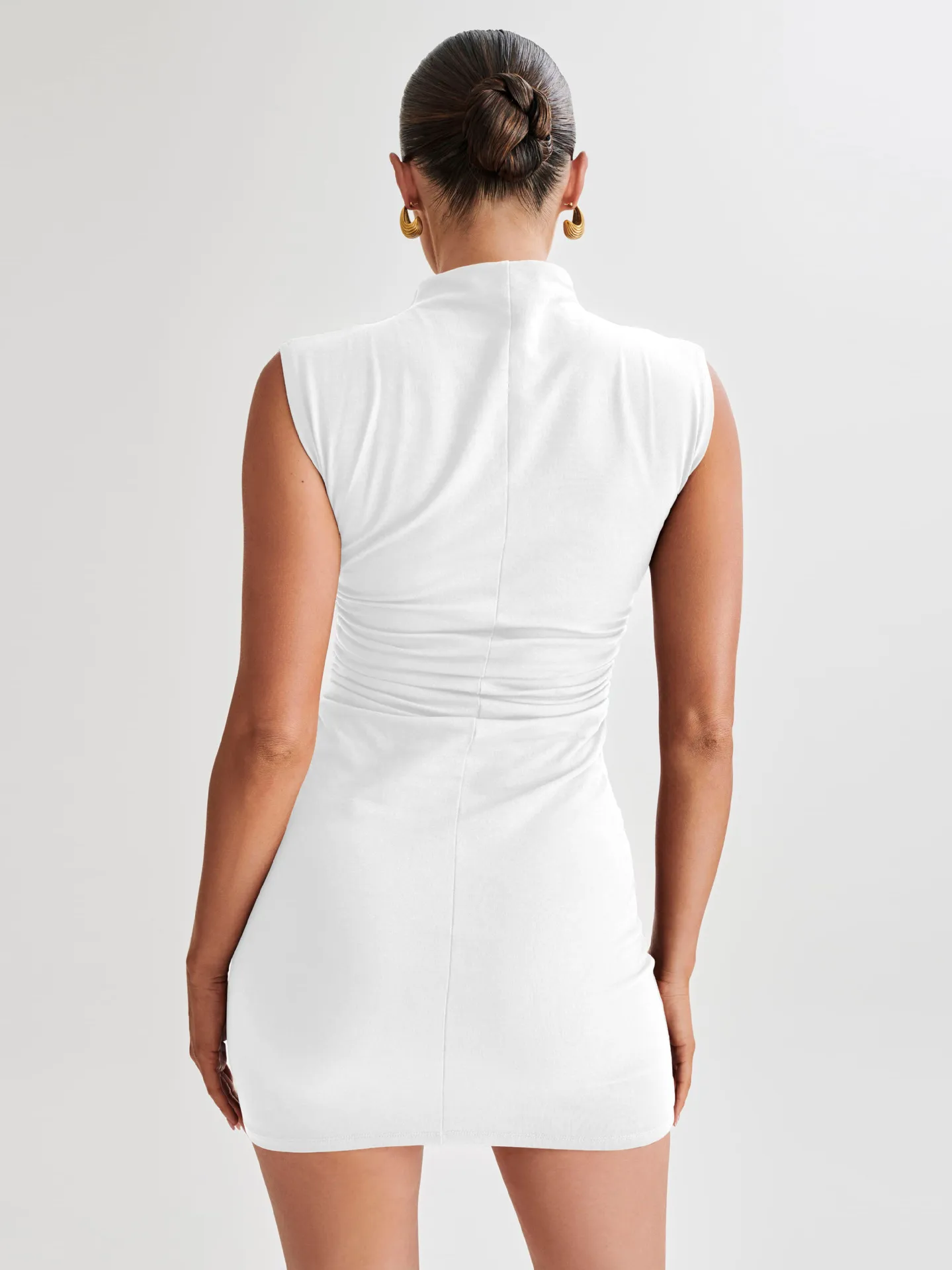 Women's   New Women's Half-high Collar Pleated Waist Sexy Temperament Pure Color Dress Spring And Summer display picture 6