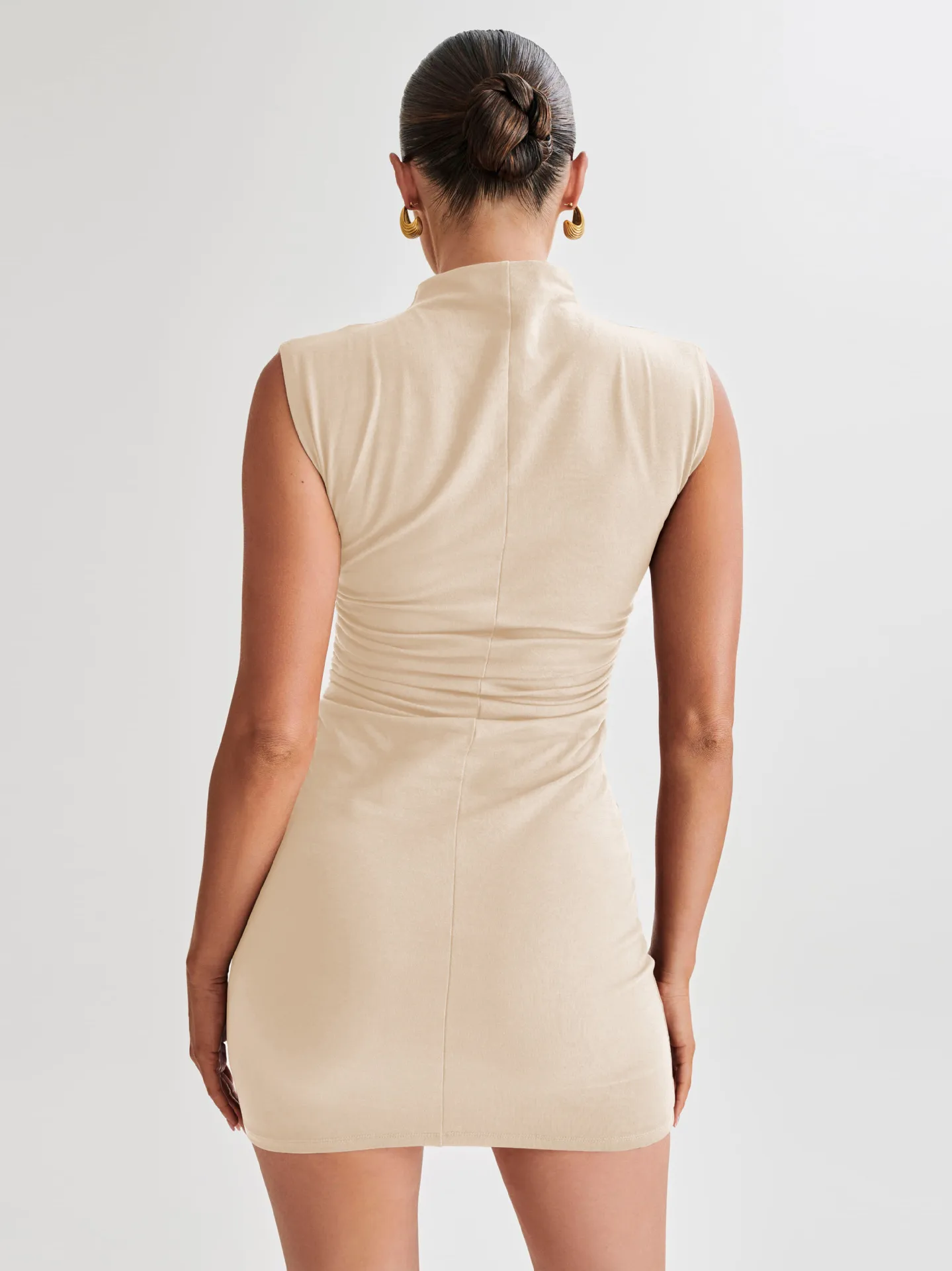 Women's   New Women's Half-high Collar Pleated Waist Sexy Temperament Pure Color Dress Spring And Summer display picture 12