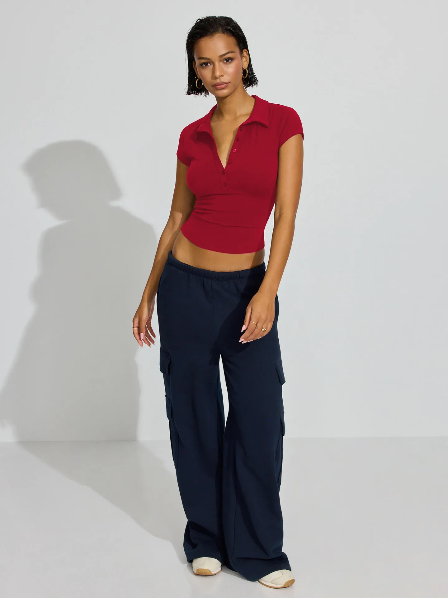 Fashion Women's  Spring And Summer New Polo Collar Button Tight-fit Sports Slimming Short-sleeved Top display picture 20