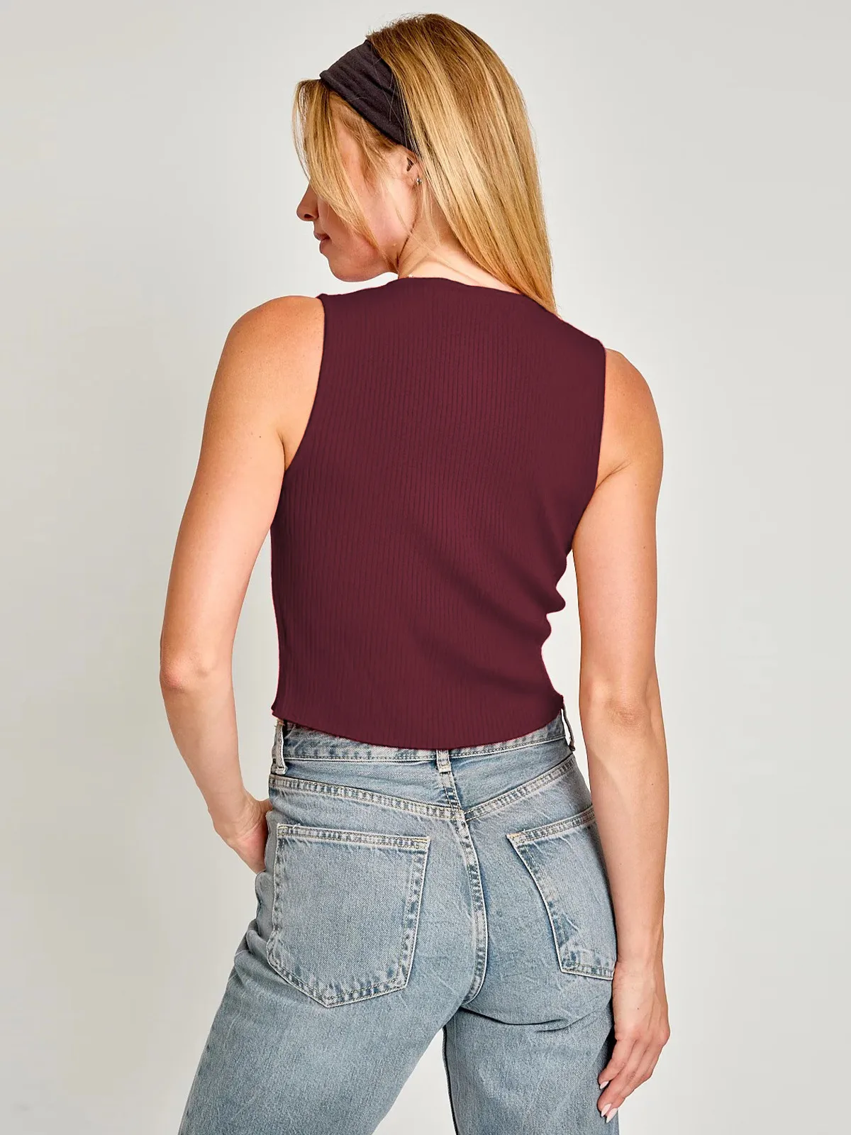 Designed Foreign Trade  Spring And Summer New Hot Bow Decoration Hollow Solid Color Round Neck Slim Vest Top display picture 31