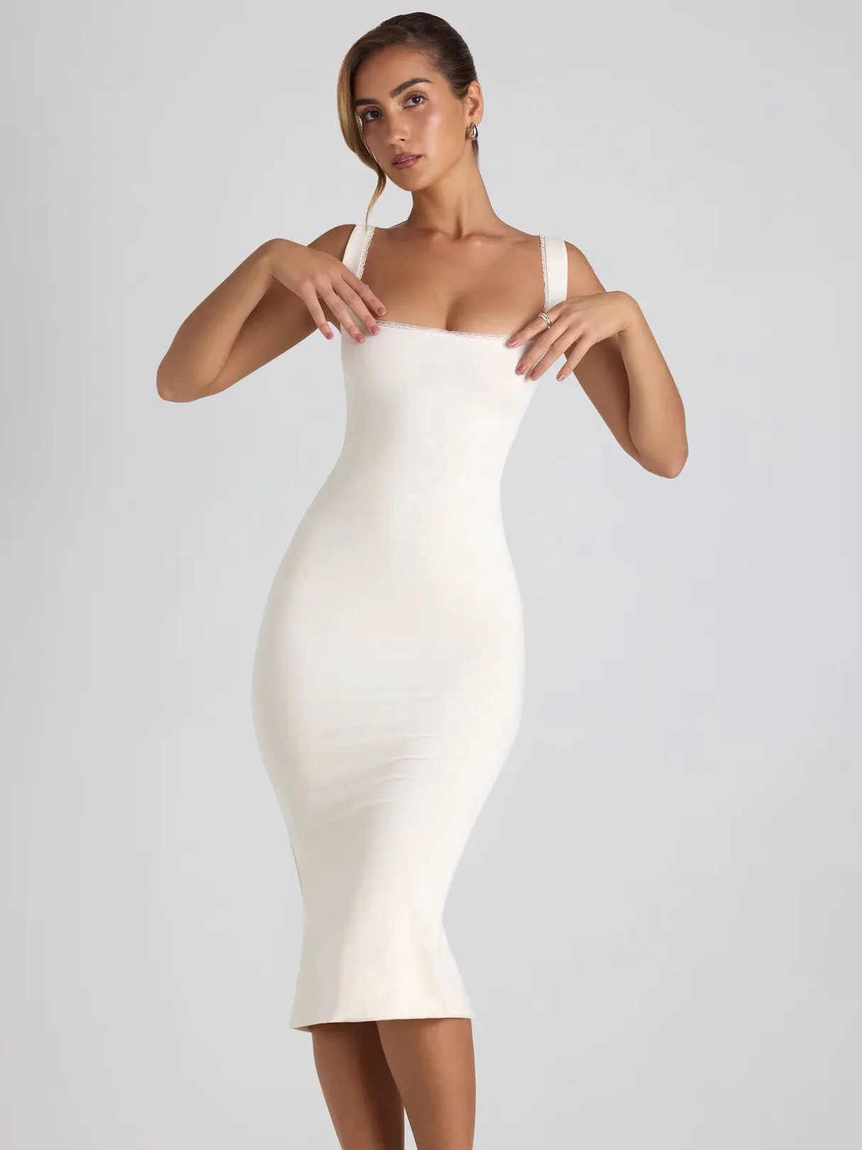 New Square Collar Backless Lace Sexy Hip Slim Sleeveless Dress Women display picture 3