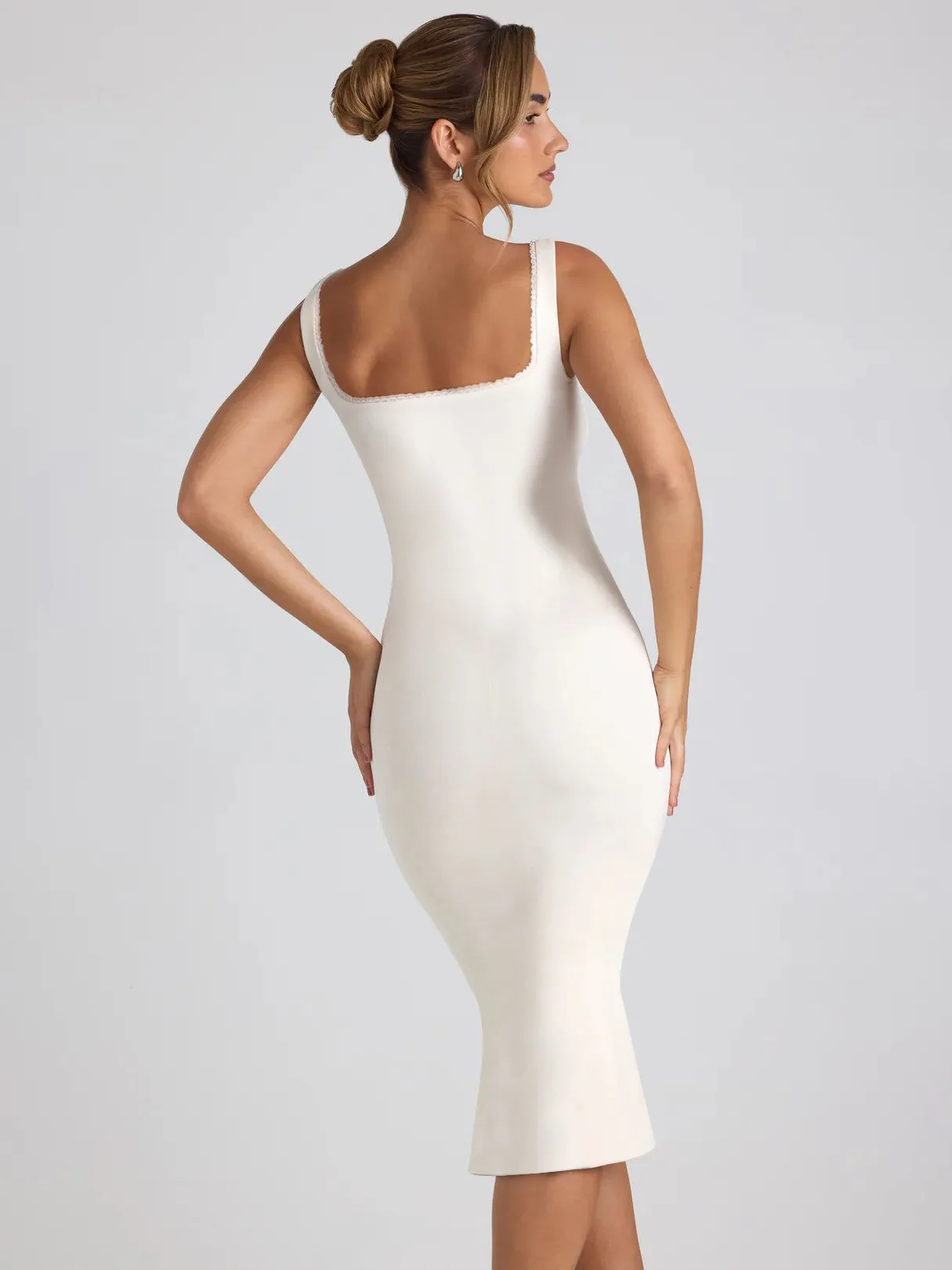 New Square Collar Backless Lace Sexy Hip Slim Sleeveless Dress Women display picture 4