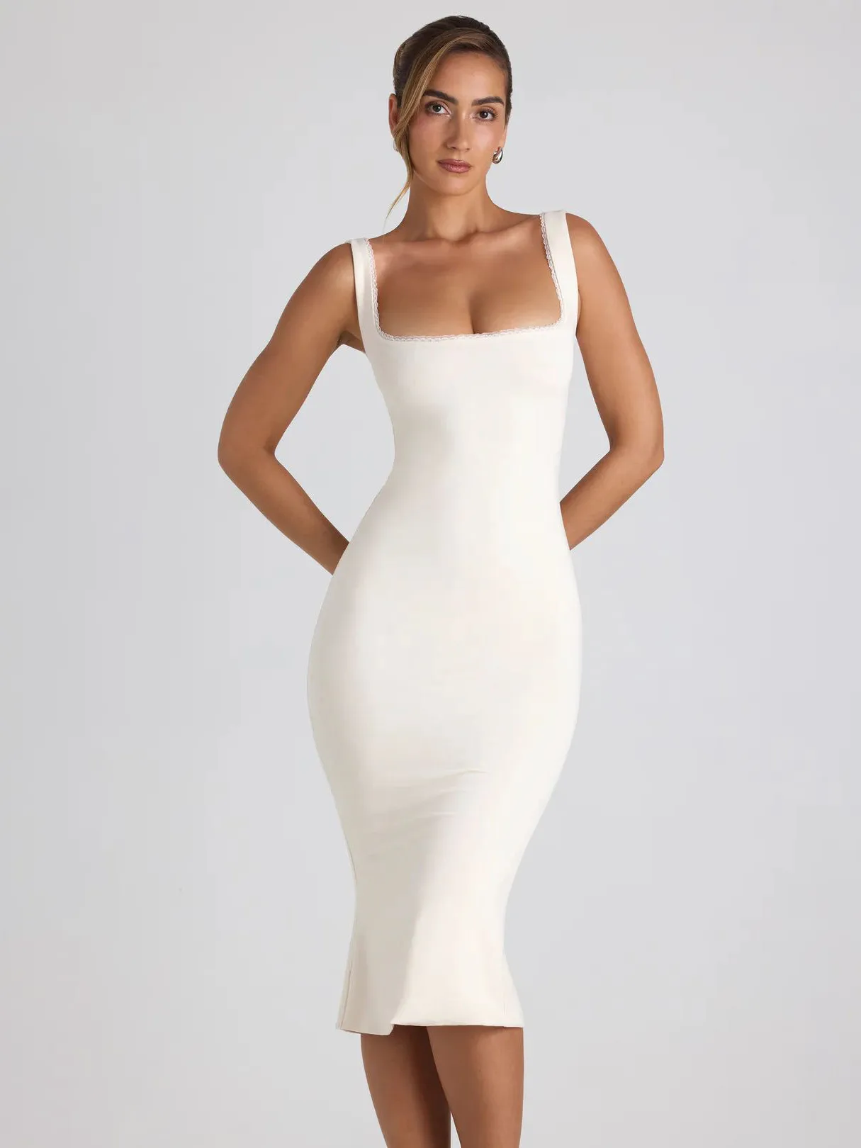 New Square Collar Backless Lace Sexy Hip Slim Sleeveless Dress Women display picture 6