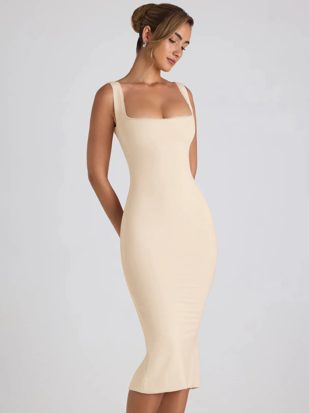 New Square Collar Backless Lace Sexy Hip Slim Sleeveless Dress Women display picture 9