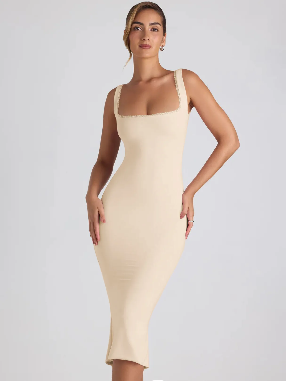New Square Collar Backless Lace Sexy Hip Slim Sleeveless Dress Women display picture 10
