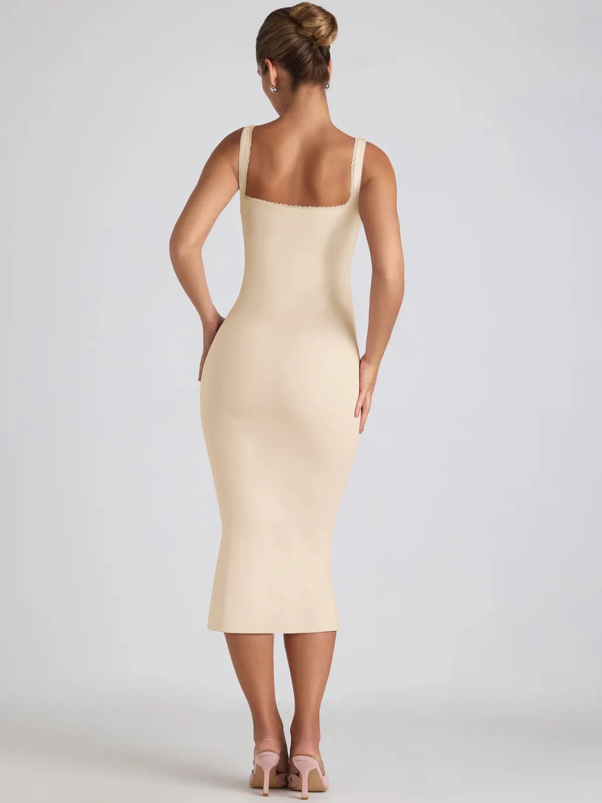 New Square Collar Backless Lace Sexy Hip Slim Sleeveless Dress Women display picture 12