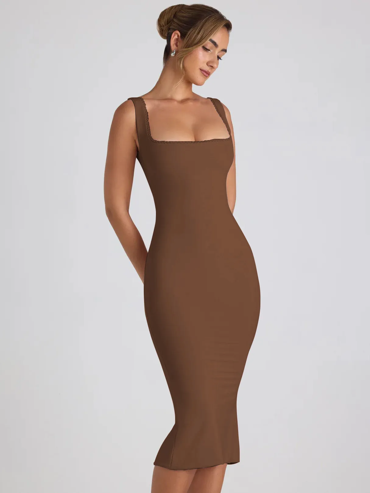New Square Collar Backless Lace Sexy Hip Slim Sleeveless Dress Women display picture 16