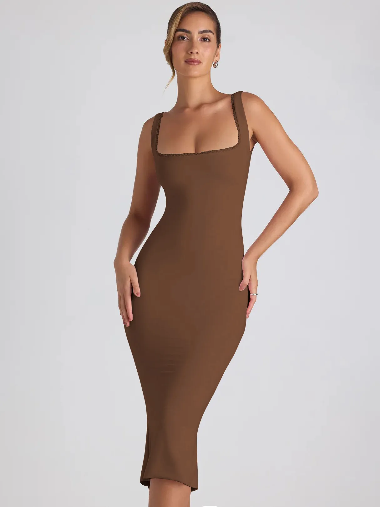New Square Collar Backless Lace Sexy Hip Slim Sleeveless Dress Women display picture 17