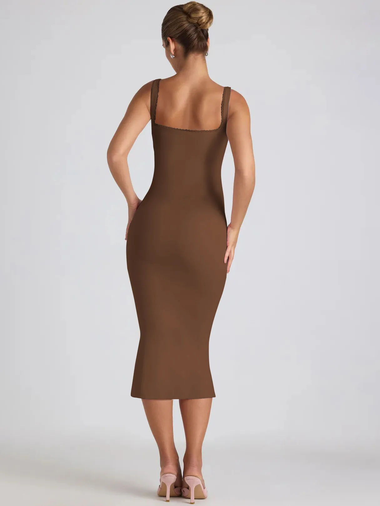 New Square Collar Backless Lace Sexy Hip Slim Sleeveless Dress Women display picture 19