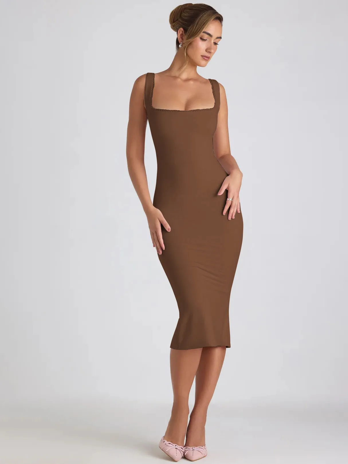 New Square Collar Backless Lace Sexy Hip Slim Sleeveless Dress Women display picture 20