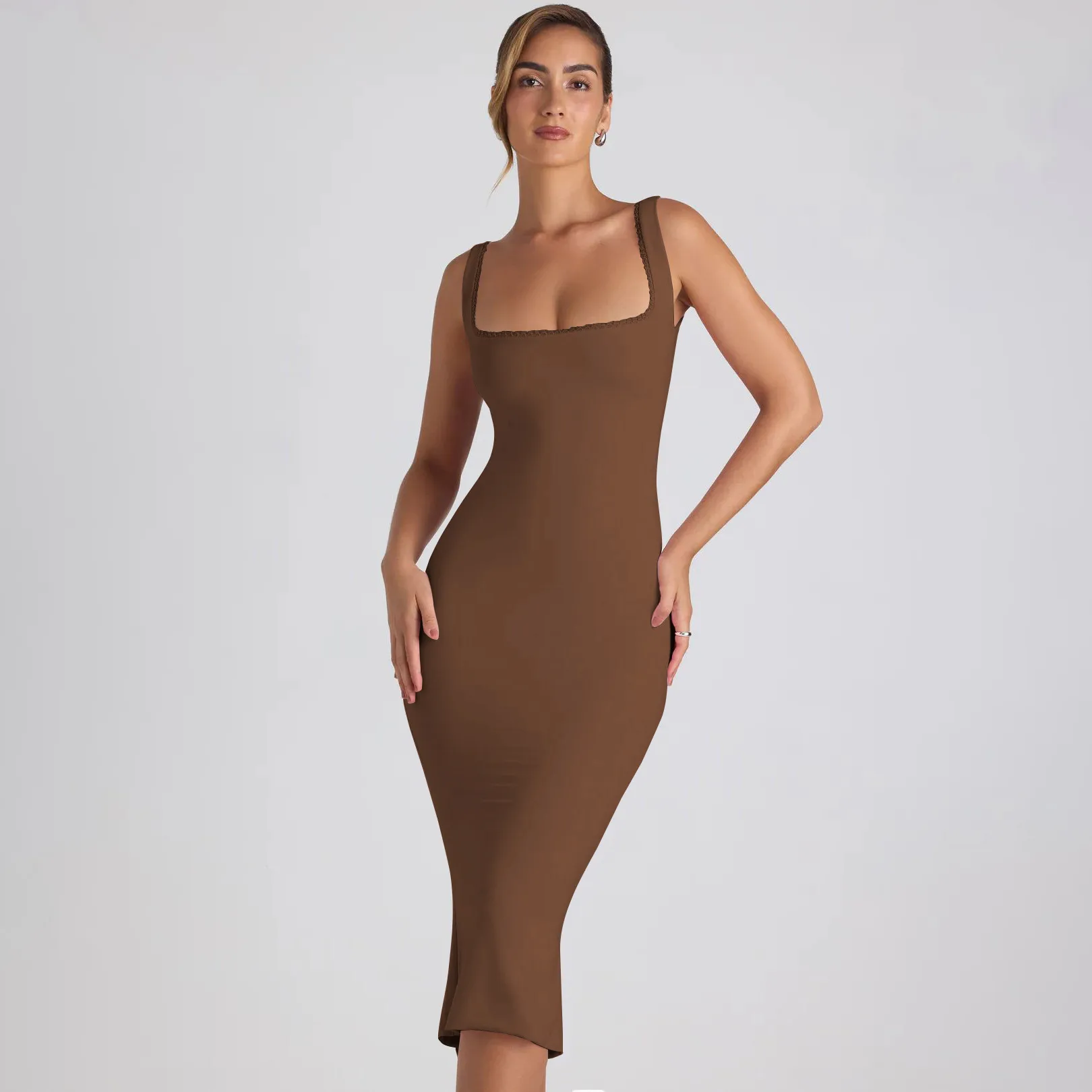 New Square Collar Backless Lace Sexy Hip Slim Sleeveless Dress Women display picture 22