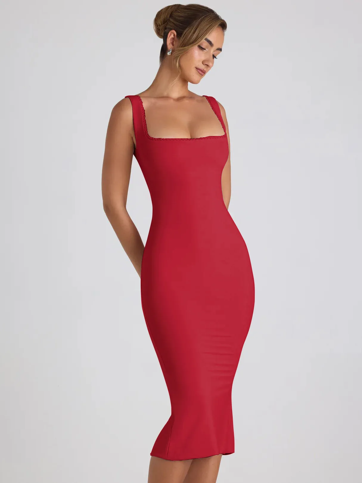 New Square Collar Backless Lace Sexy Hip Slim Sleeveless Dress Women display picture 23