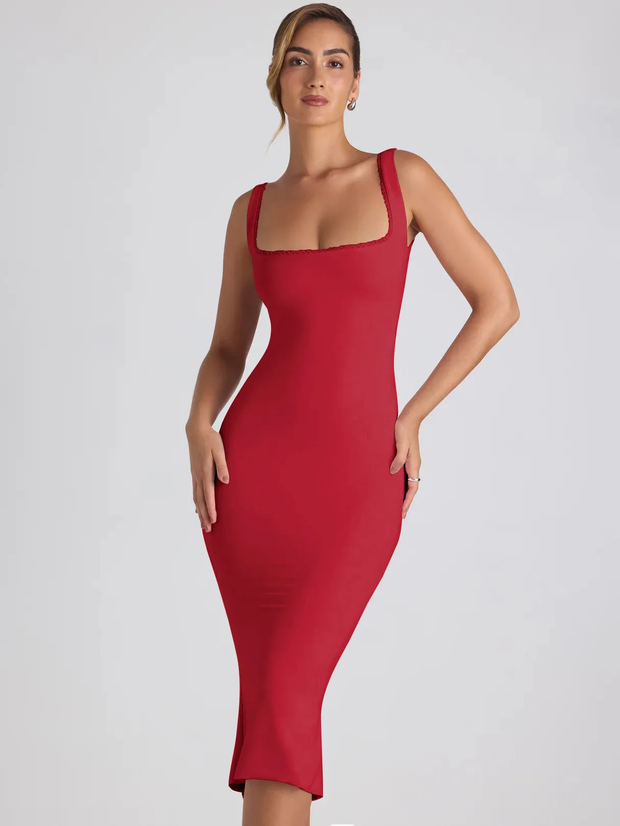 New Square Collar Backless Lace Sexy Hip Slim Sleeveless Dress Women display picture 24