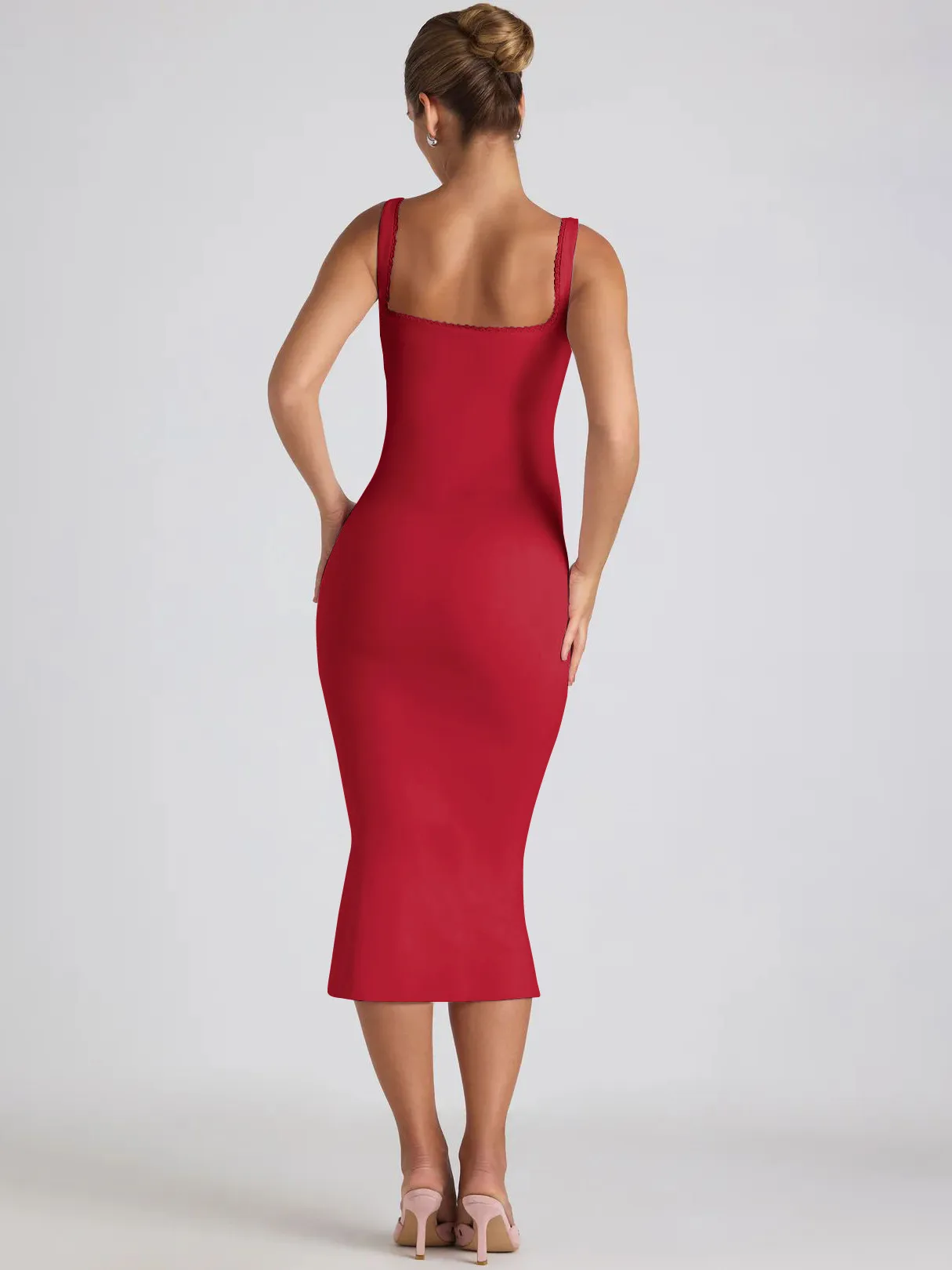 New Square Collar Backless Lace Sexy Hip Slim Sleeveless Dress Women display picture 26