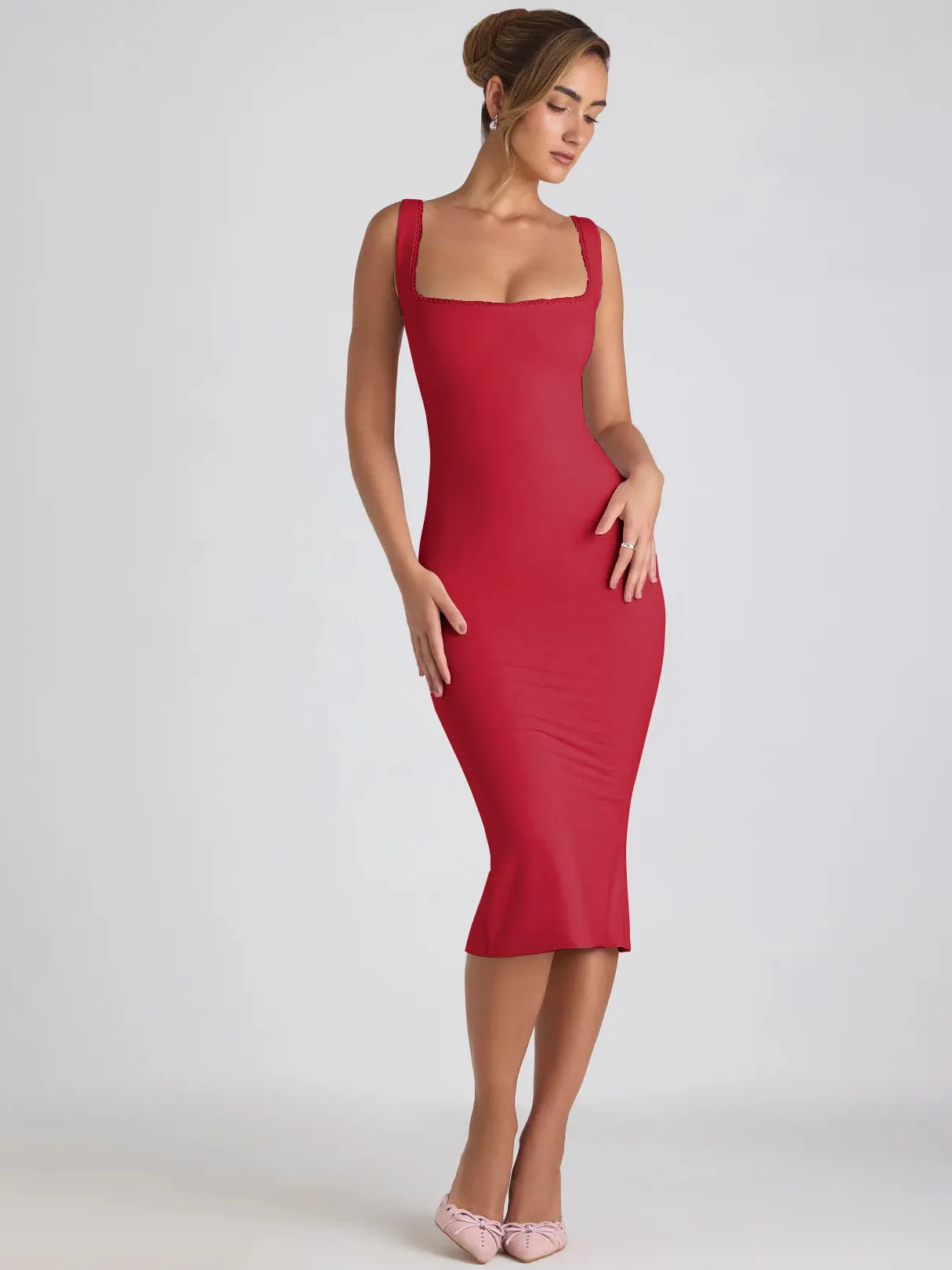 New Square Collar Backless Lace Sexy Hip Slim Sleeveless Dress Women display picture 27