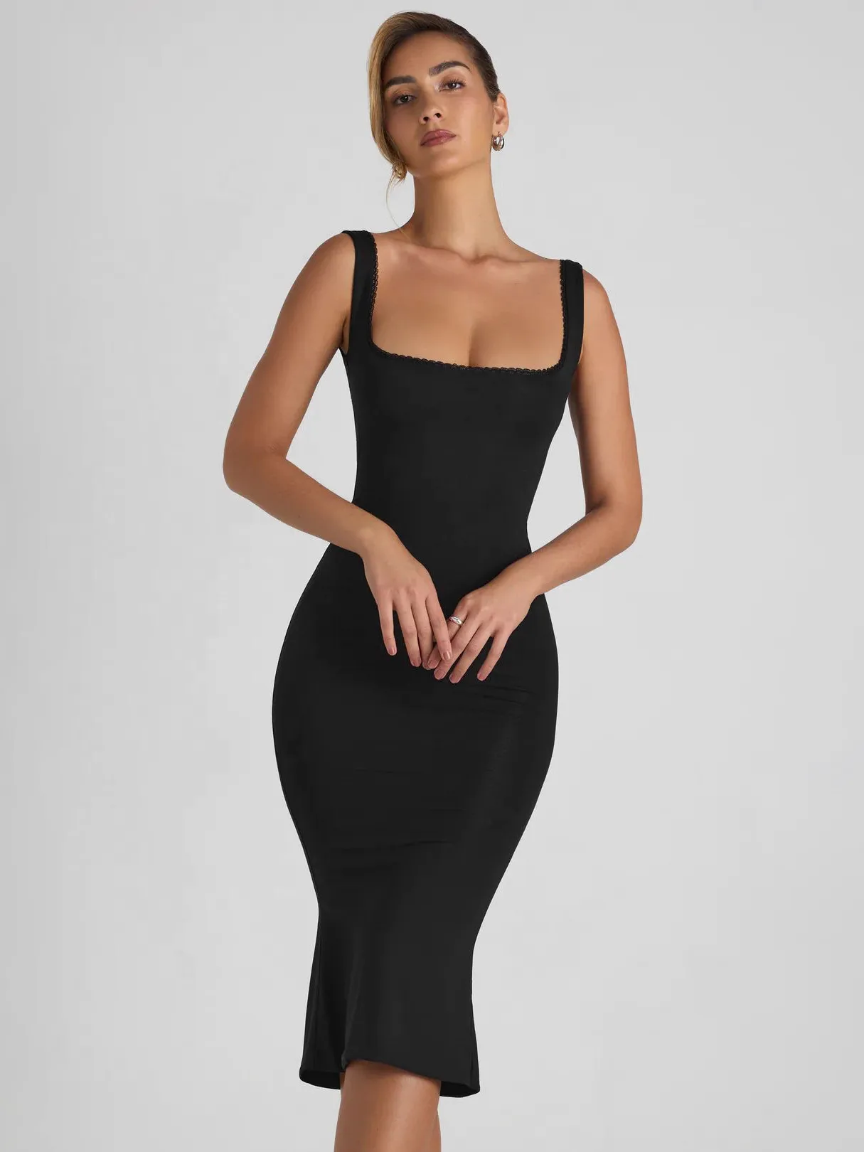 New Square Collar Backless Lace Sexy Hip Slim Sleeveless Dress Women display picture 33