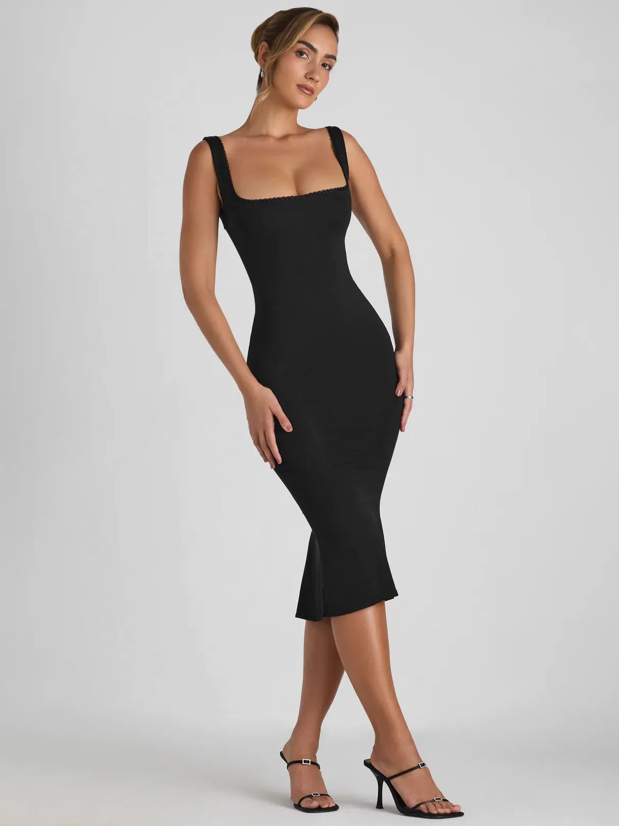 New Square Collar Backless Lace Sexy Hip Slim Sleeveless Dress Women display picture 34