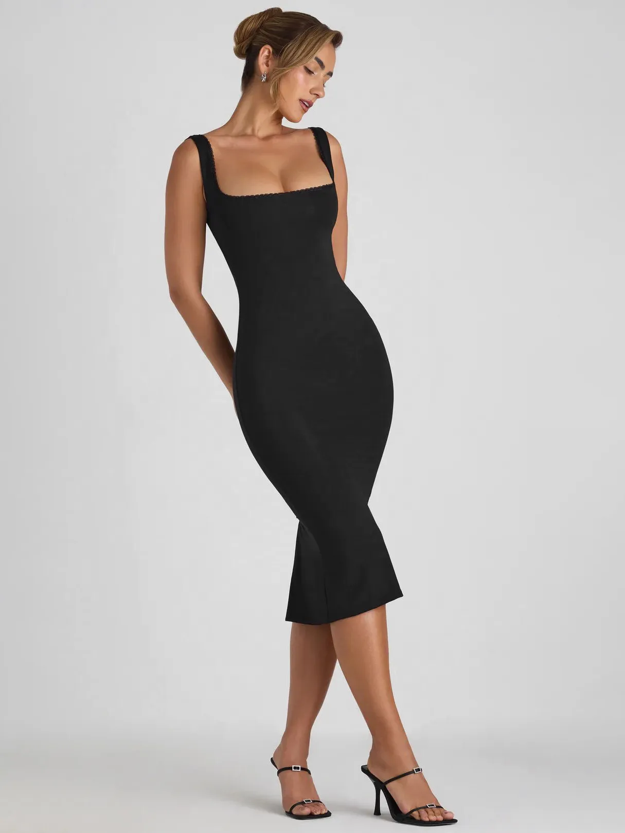 New Square Collar Backless Lace Sexy Hip Slim Sleeveless Dress Women display picture 35
