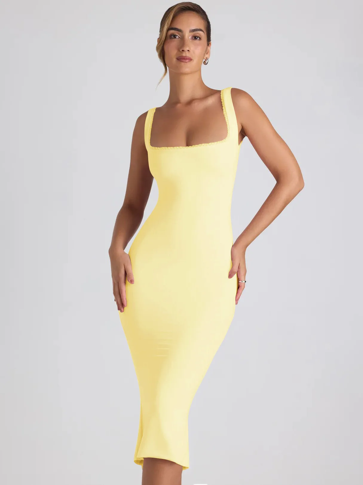 New Square Collar Backless Lace Sexy Hip Slim Sleeveless Dress Women display picture 38