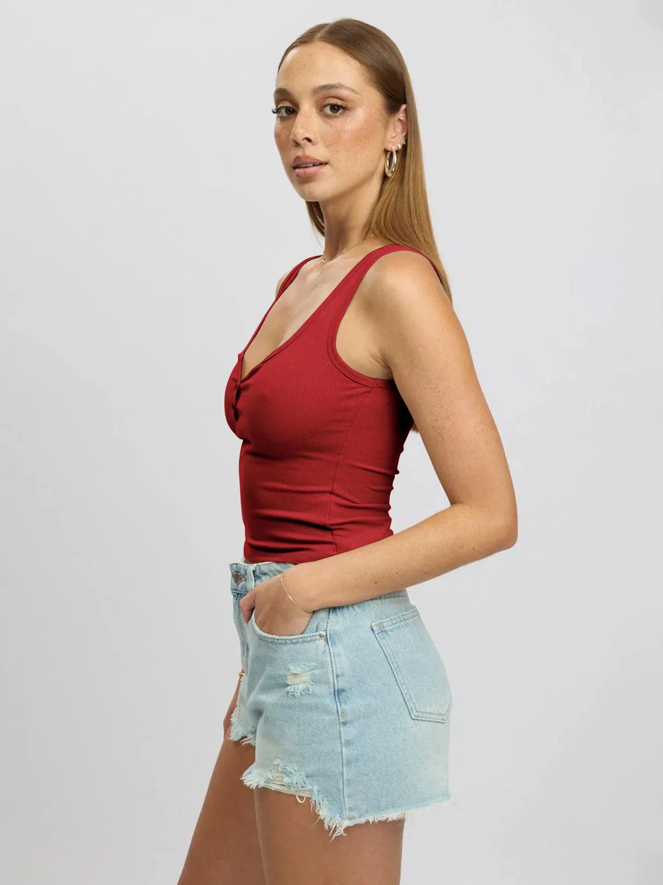 Spring And Summer  Y2K Threaded Top Women's Slim-fit Button Solid Color Inner Vest For Women display picture 2